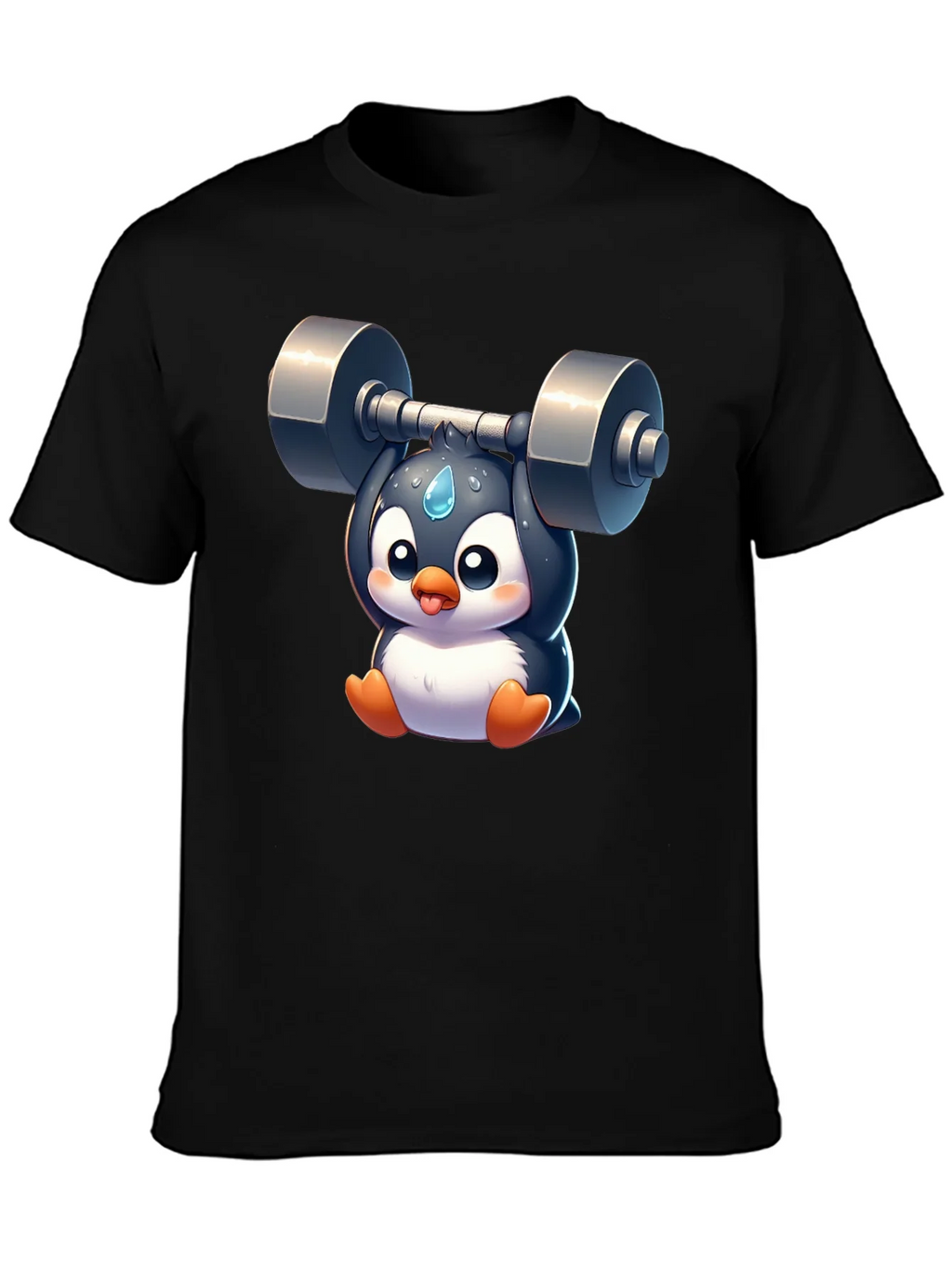 Penguin Lifting Weights Graphic T-Shirt