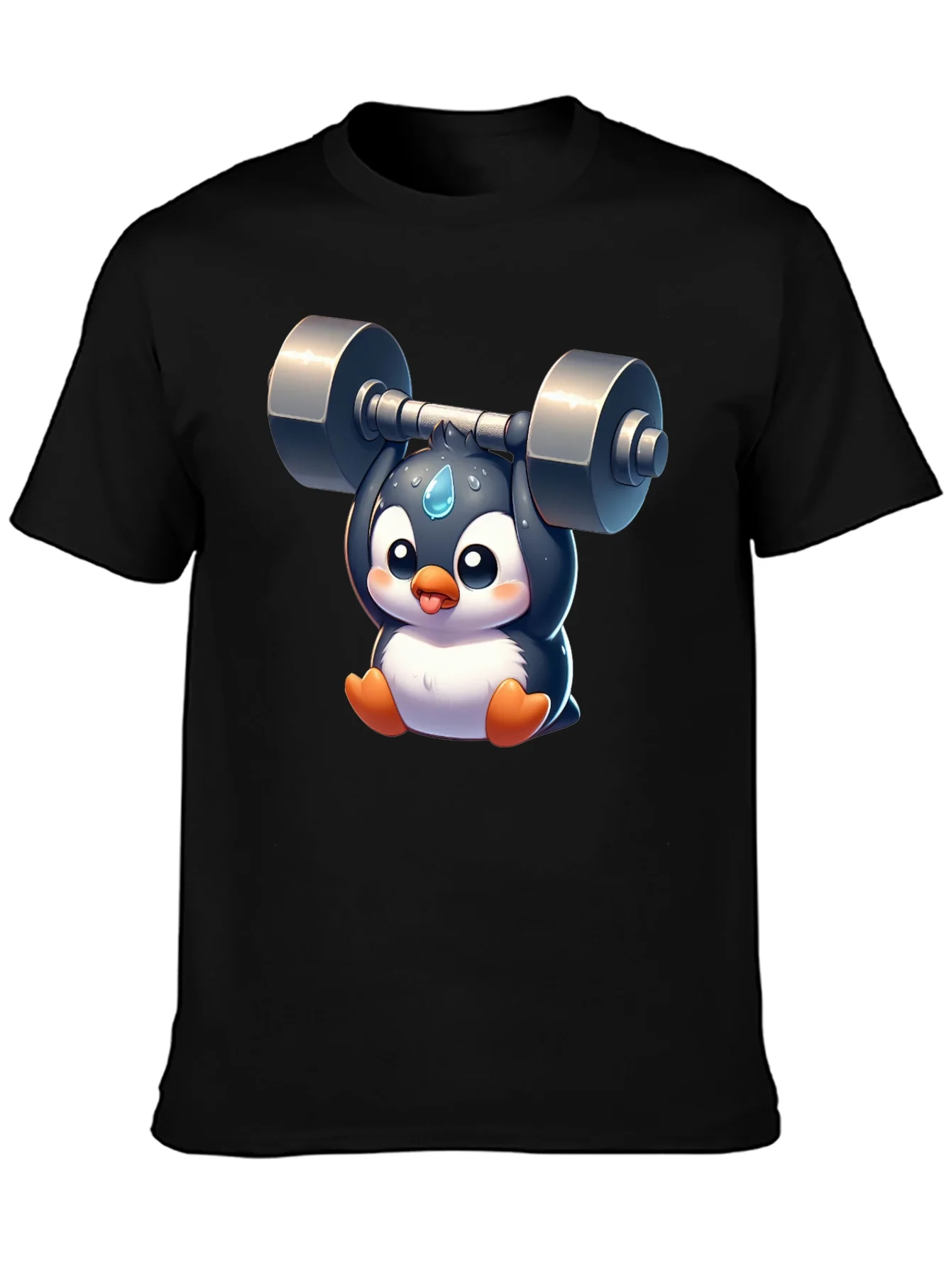 Penguin Lifting Weights Graphic T-Shirt