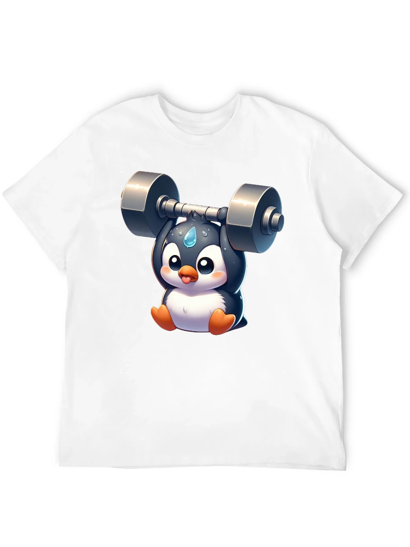 Penguin Lifting Weights Graphic T-Shirt