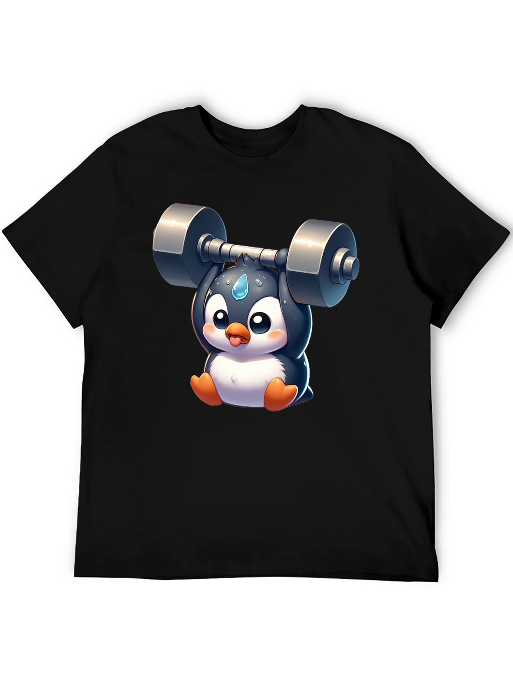 Penguin Lifting Weights Graphic T-Shirt