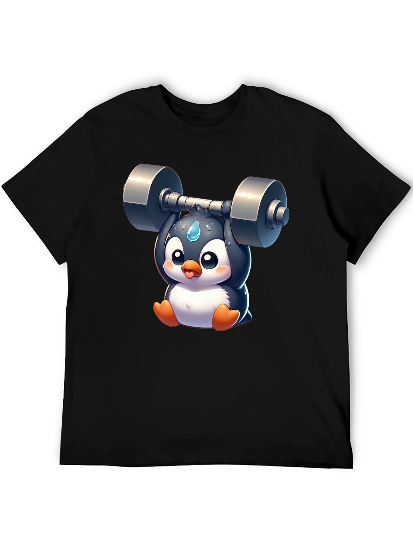 Penguin Lifting Weights Graphic T-Shirt