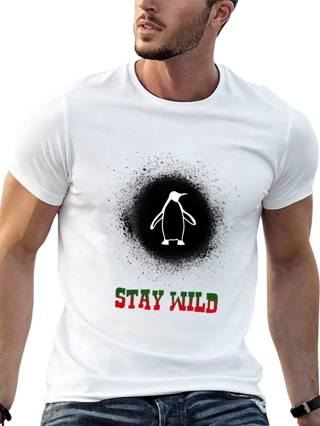 Stay Wild Penguin Graphic Tee - Black Cotton T-Shirt