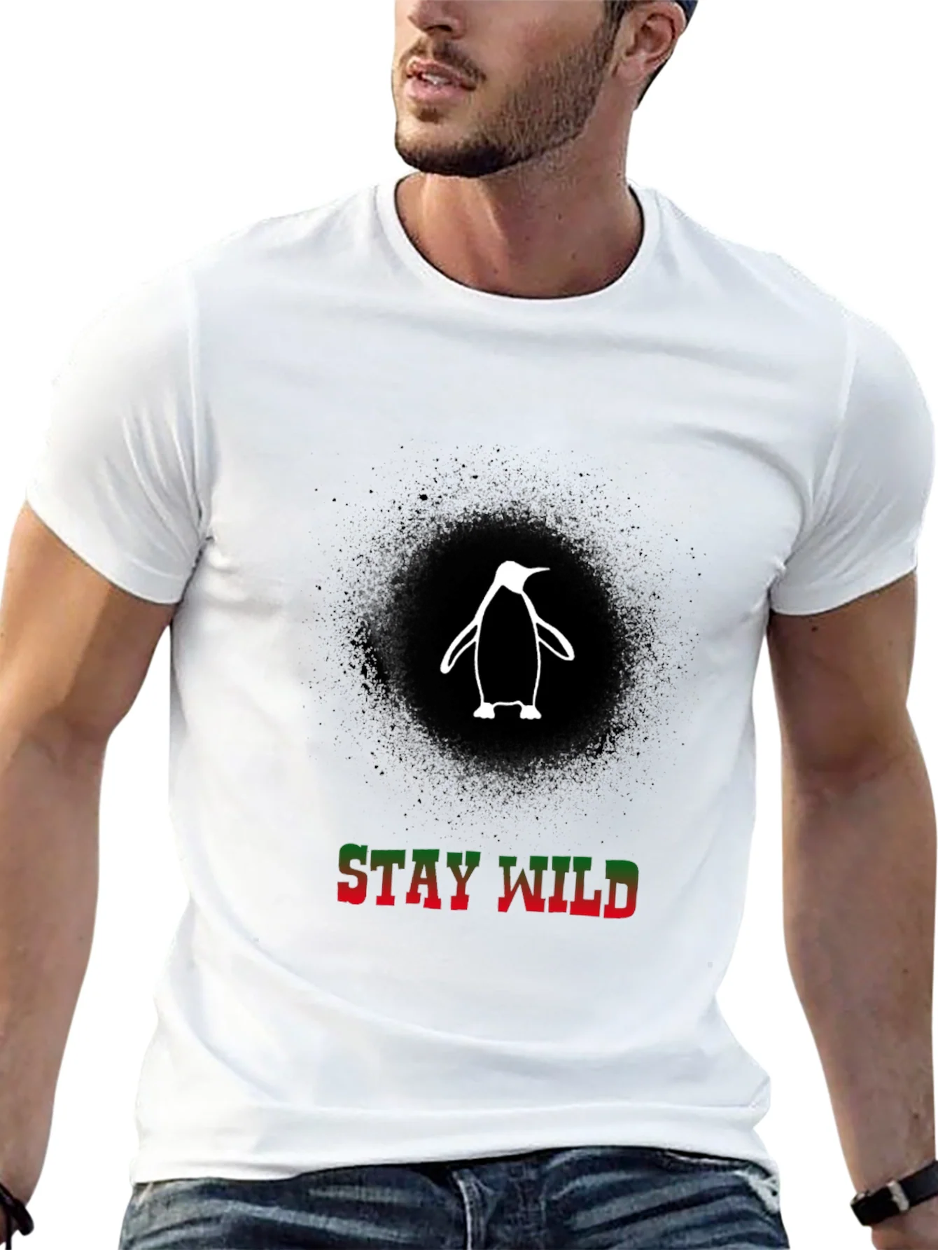 Stay Wild Penguin Graphic Tee - Black Cotton T-Shirt