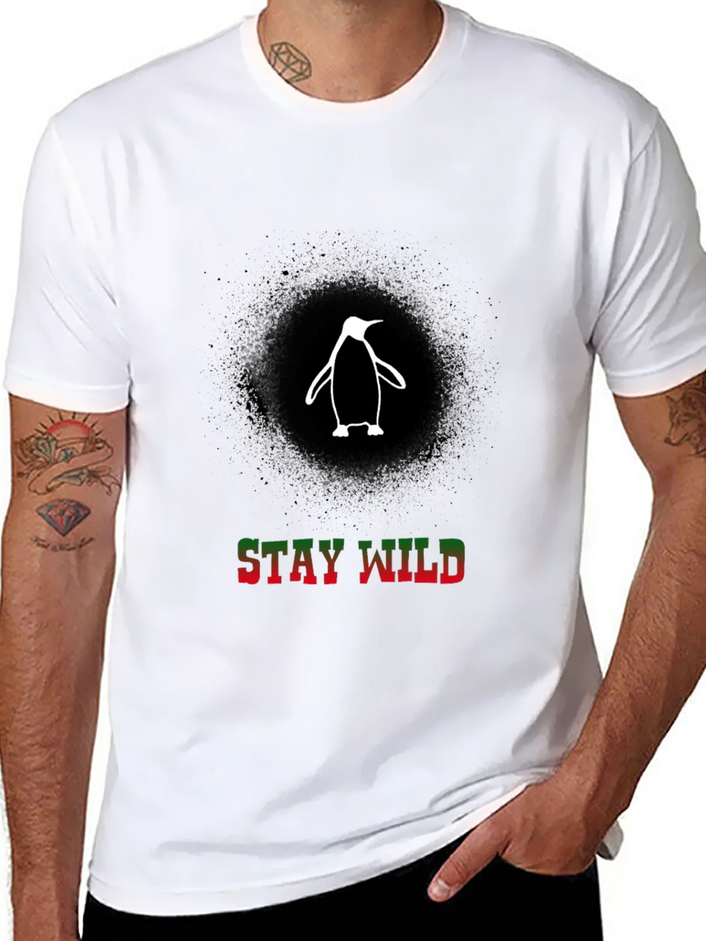 Stay Wild Penguin Graphic Tee - Black Cotton T-Shirt