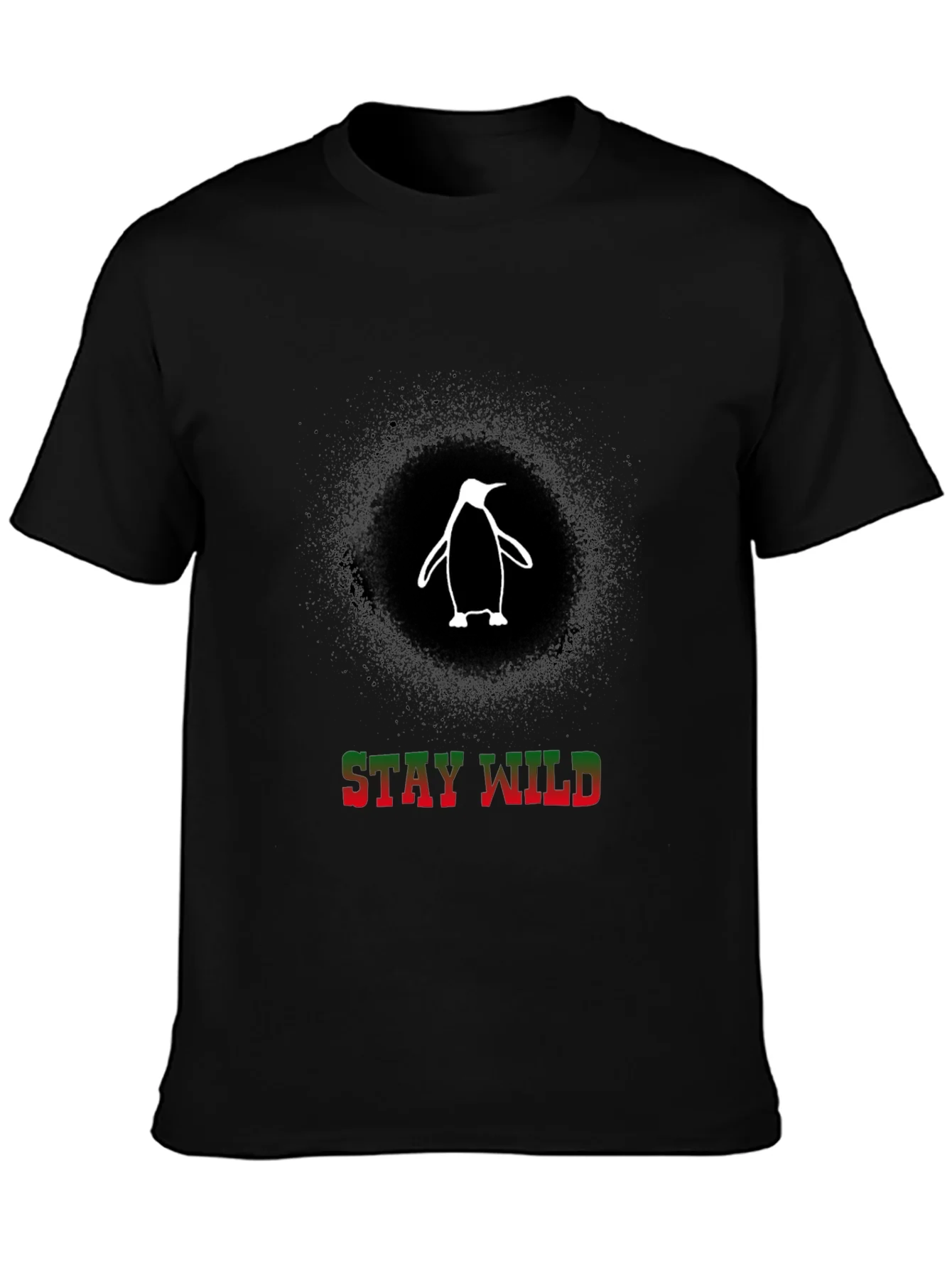 Stay Wild Penguin Graphic Tee - Black Cotton T-Shirt