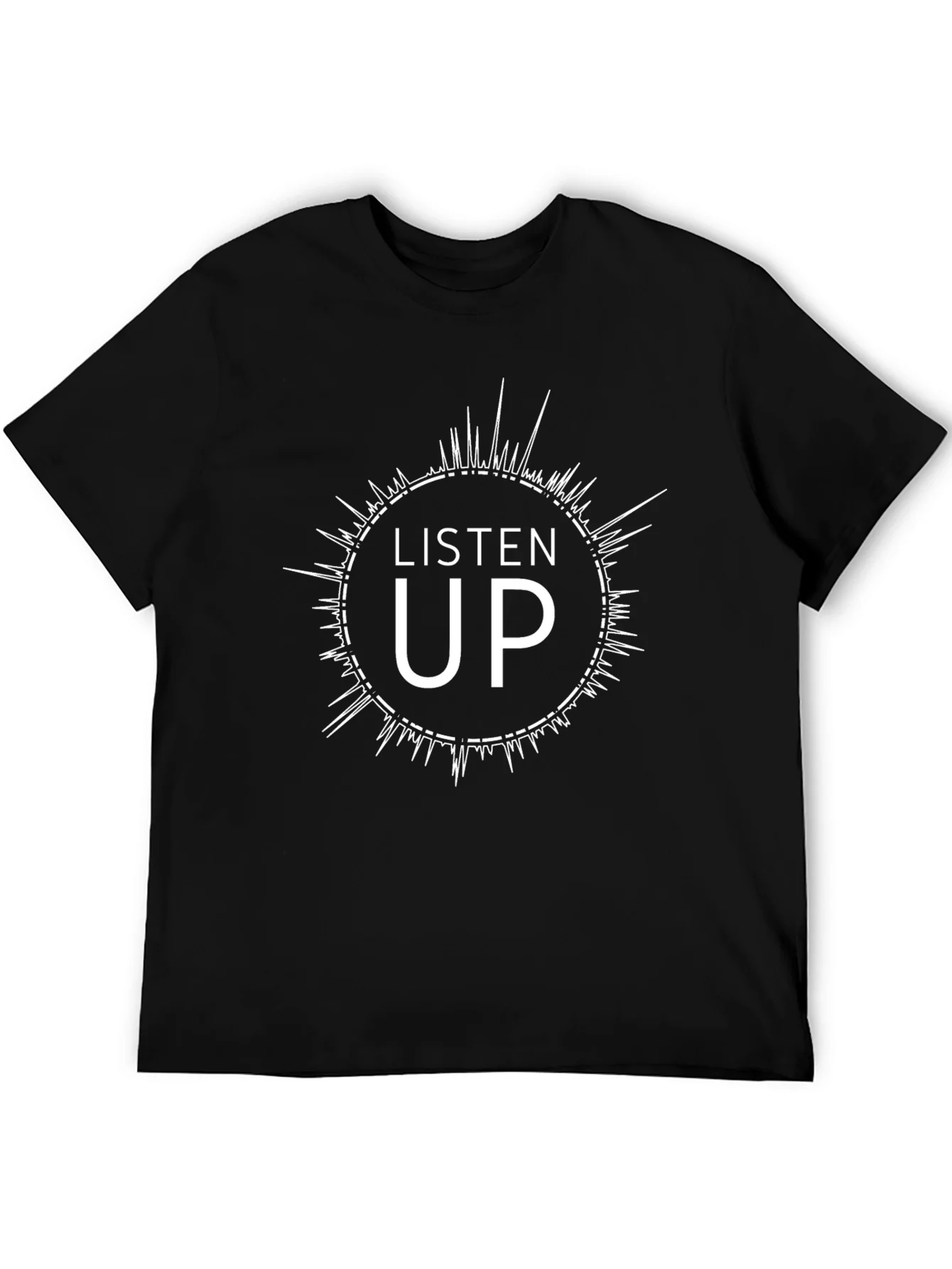 Listen Up Graphic Tee - Black Cotton Crew Neck T-Shirt