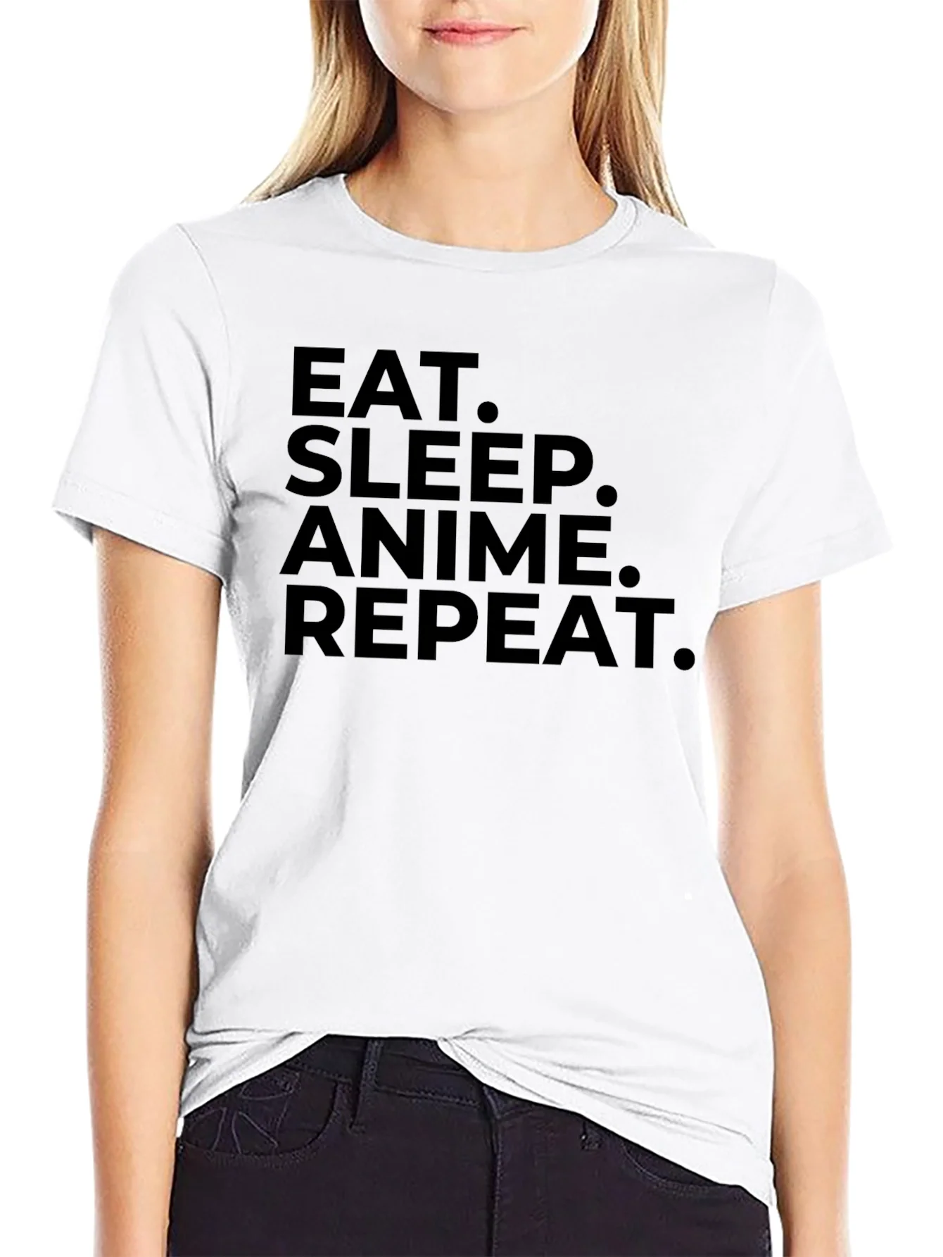 Eat Sleep Anime Repeat Black Graphic Tee