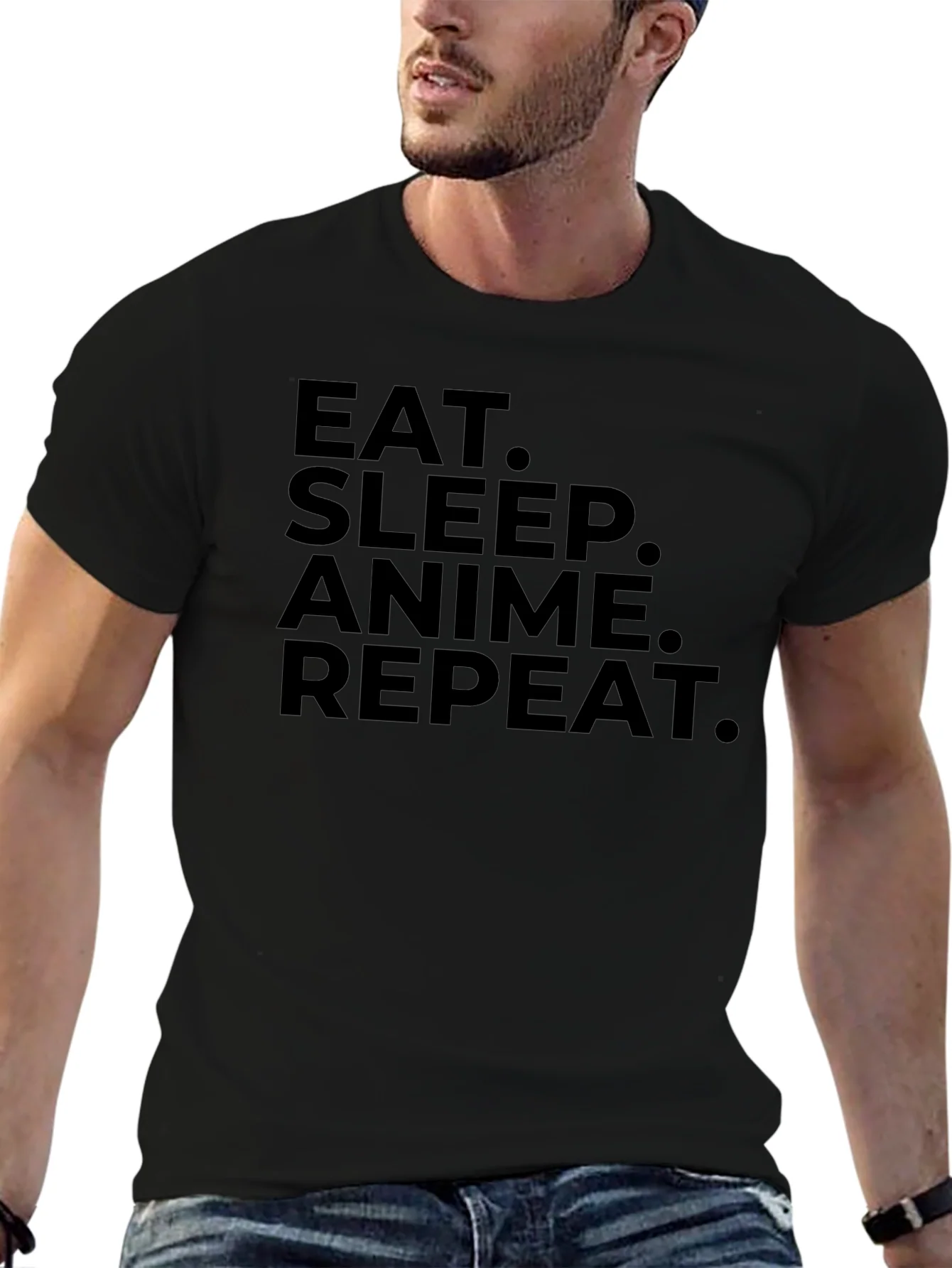 Eat Sleep Anime Repeat Black Graphic Tee