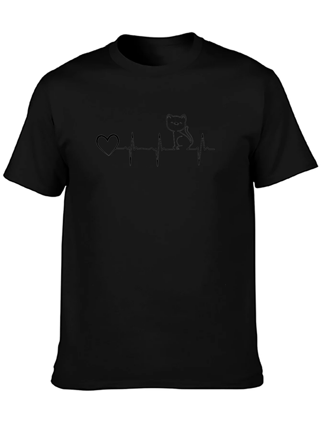 Cat Lover Heartbeat T-Shirt - Black Graphic Tee