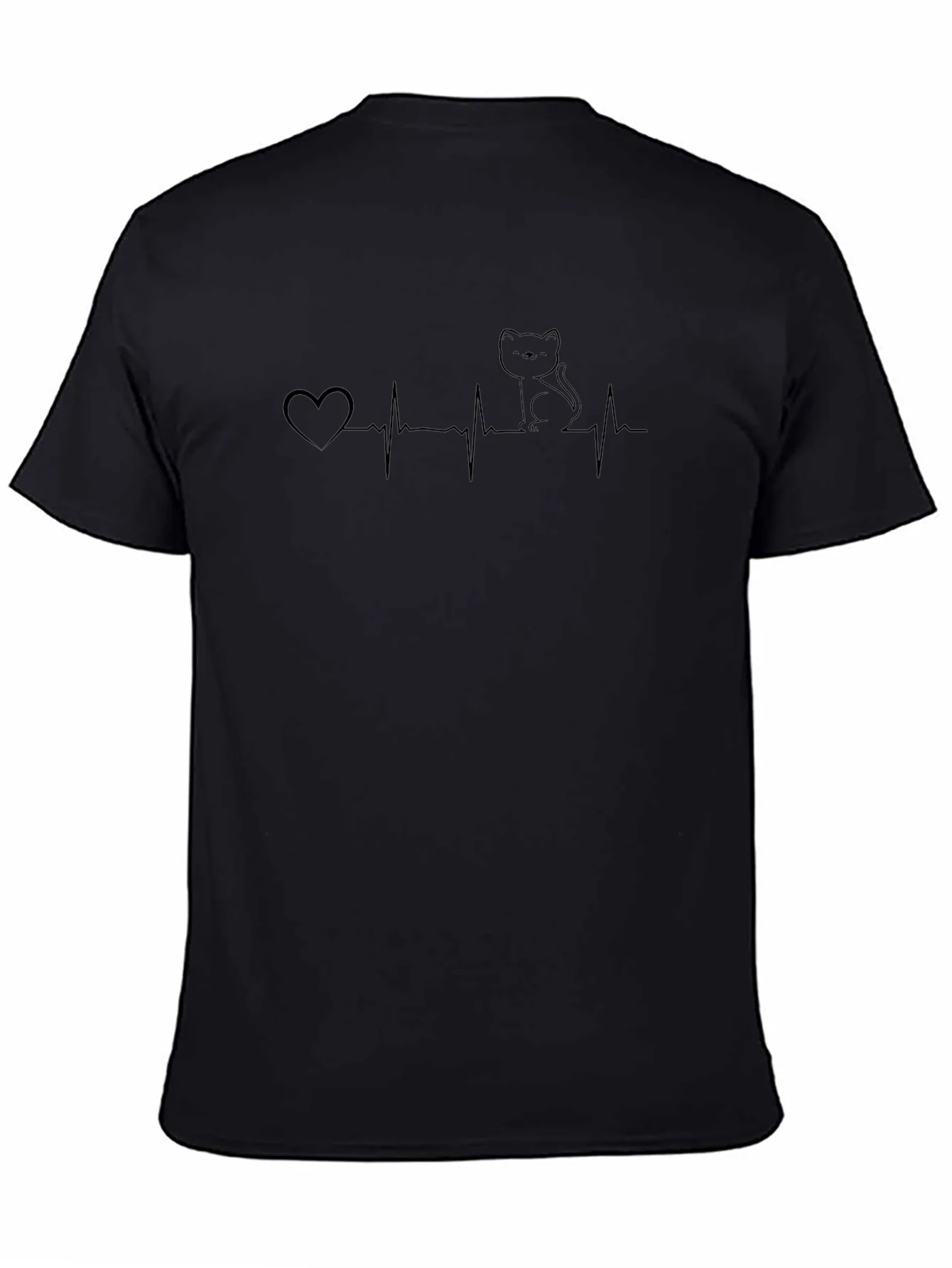 Cat Lover Heartbeat T-Shirt - Black Graphic Tee