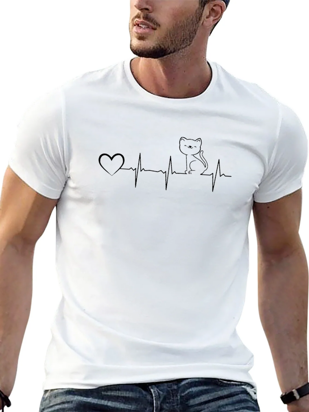 Cat Lover Heartbeat T-Shirt - Black Graphic Tee