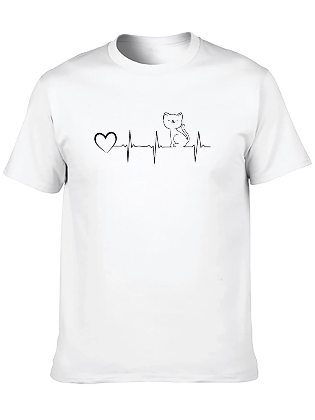 Cat Lover Heartbeat T-Shirt - Black Graphic Tee