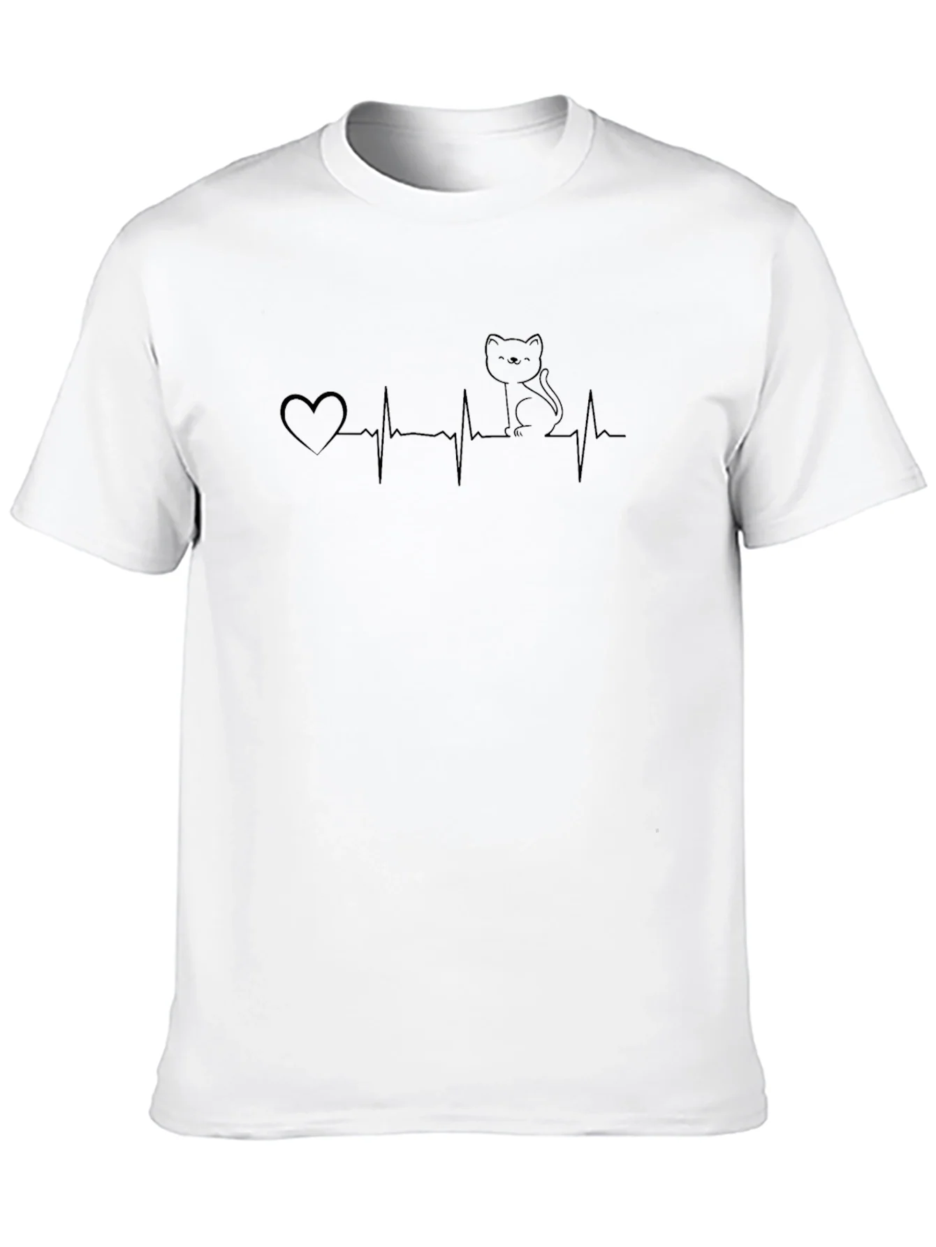 Cat Lover Heartbeat T-Shirt - Black Graphic Tee