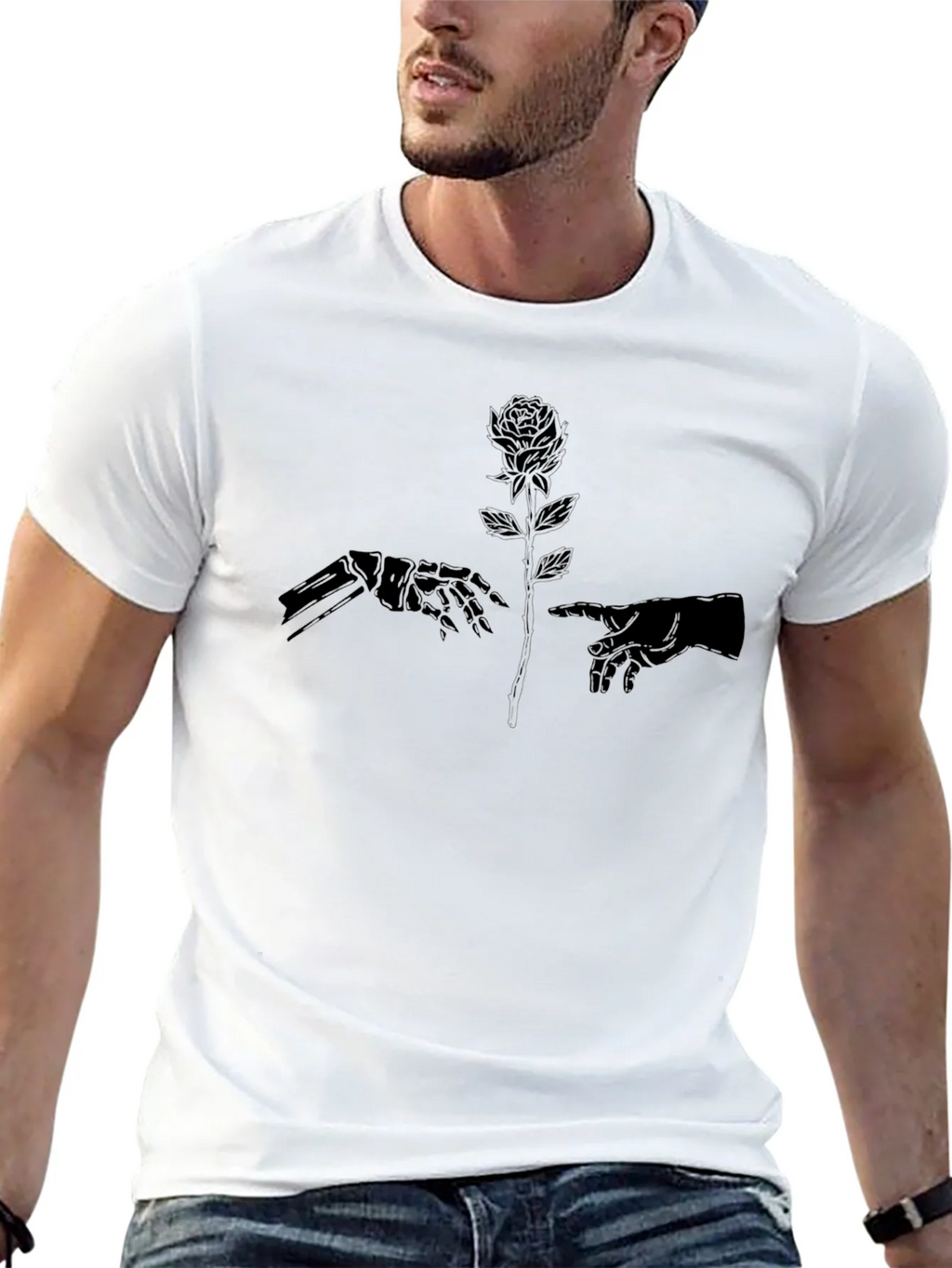 Skeleton Hand Rose Black T-Shirt