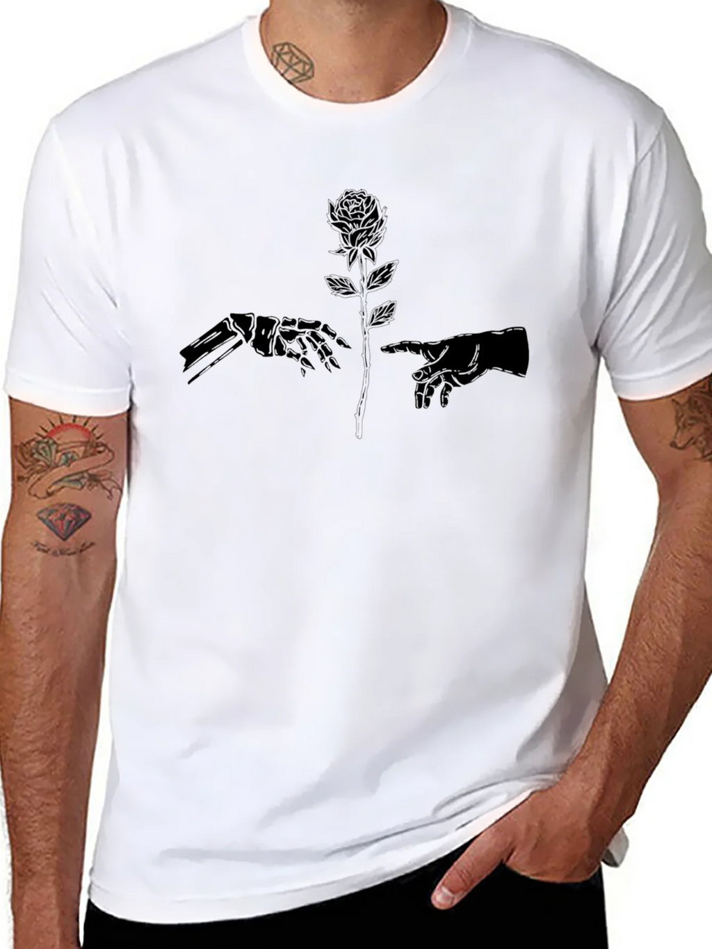 Skeleton Hand Rose Black T-Shirt