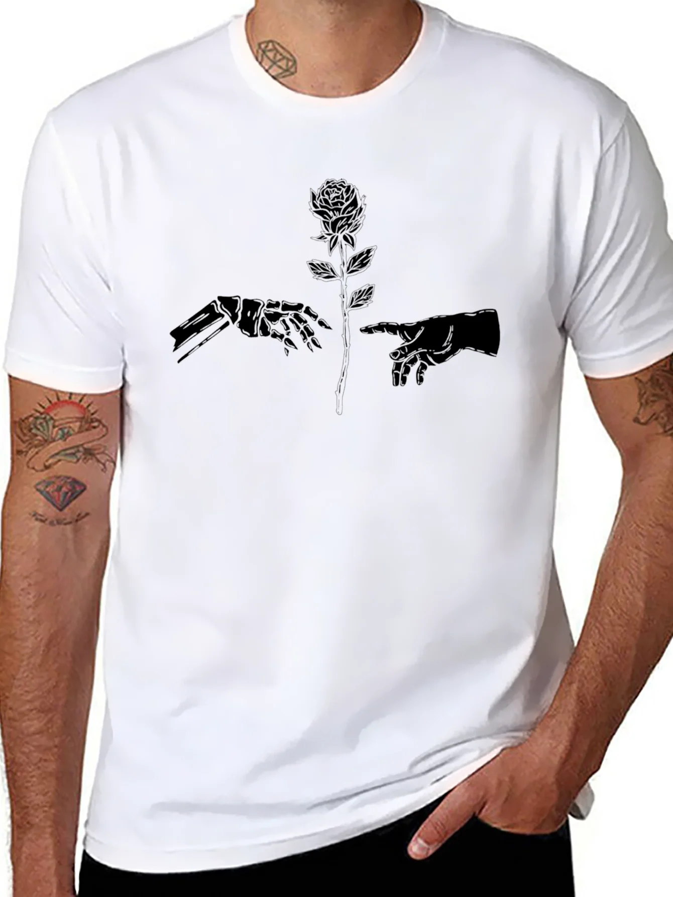 Skeleton Hand Rose Black T-Shirt
