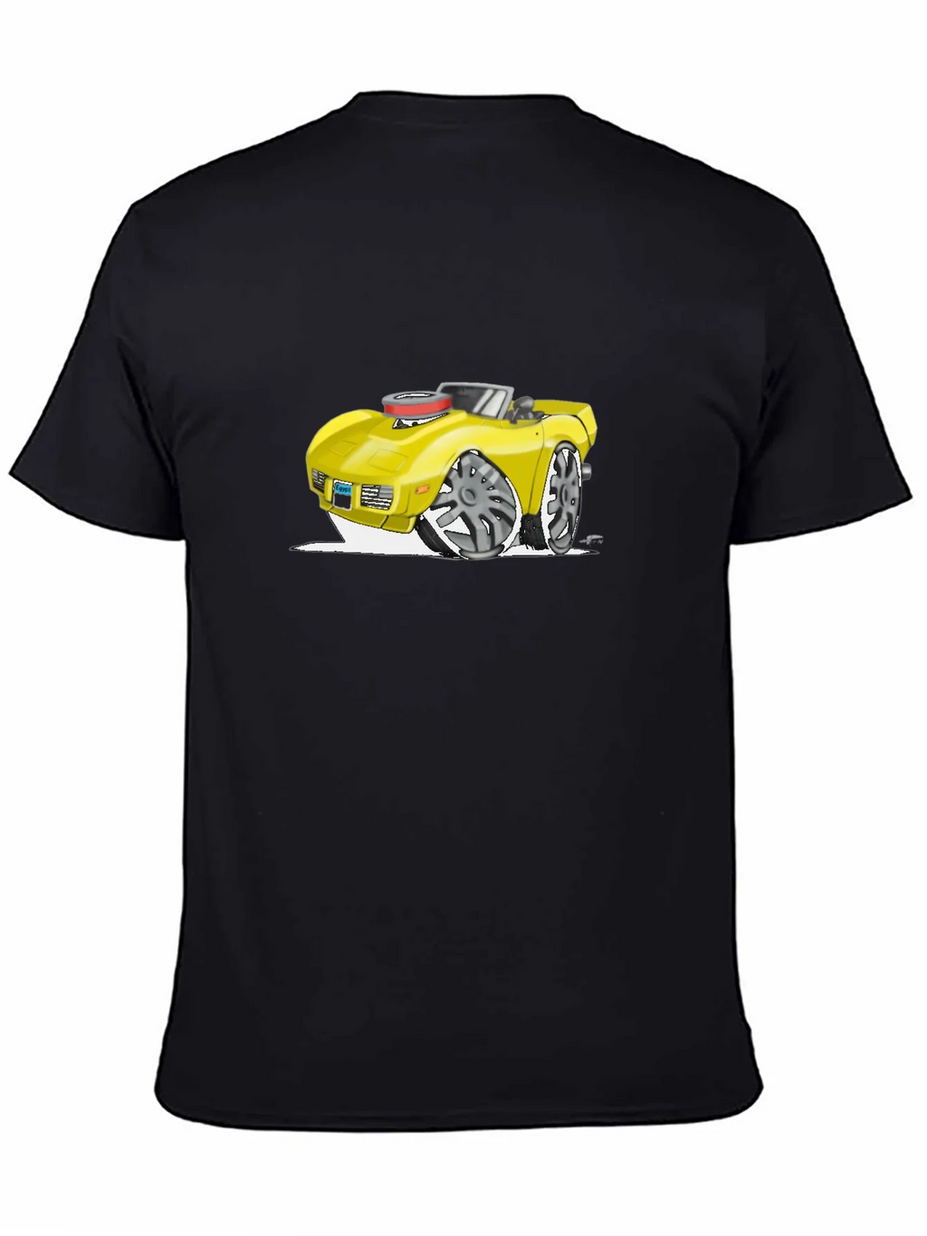 Cartoon Car Graphic Tee - Black Cotton T-Shirt