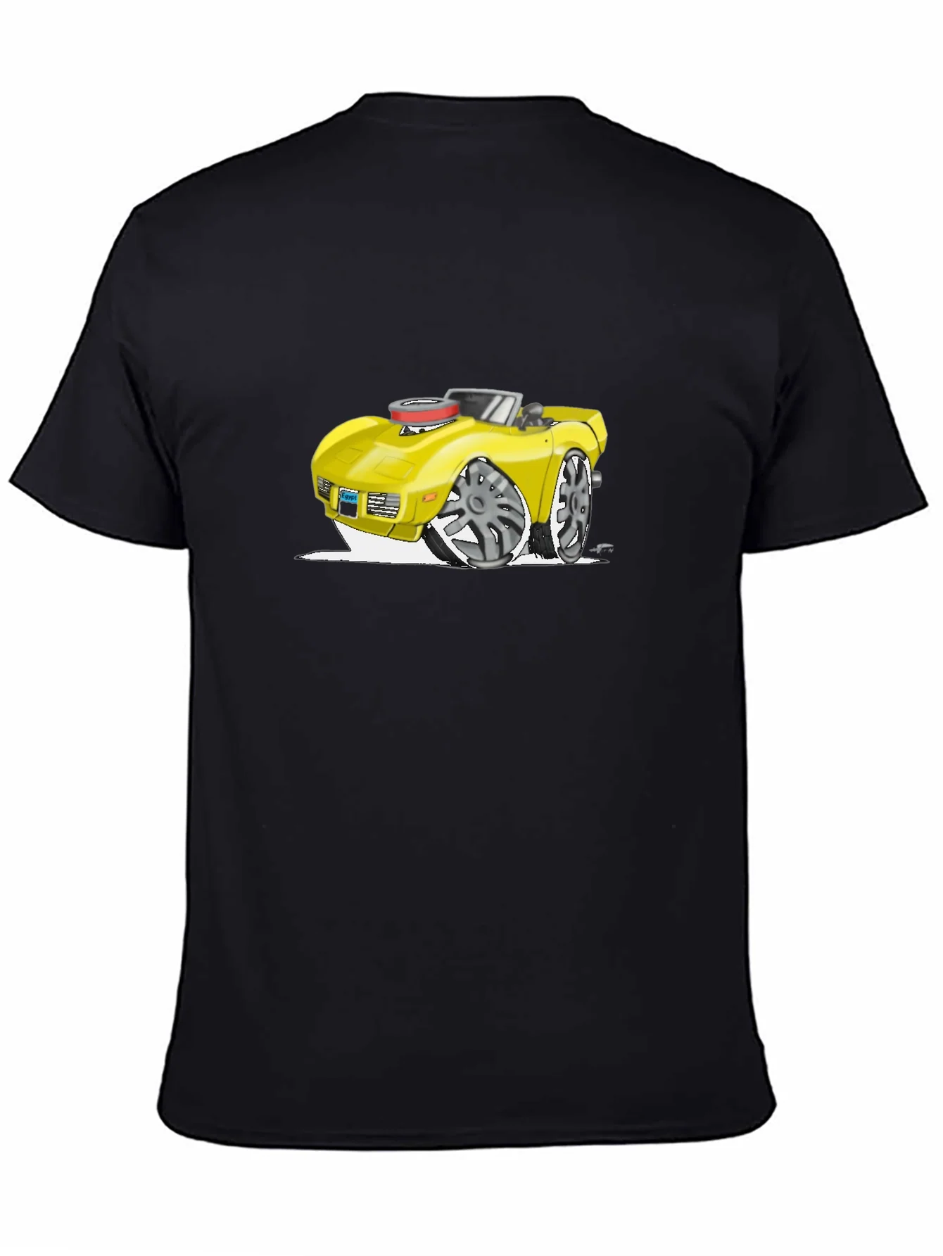 Cartoon Car Graphic Tee - Black Cotton T-Shirt