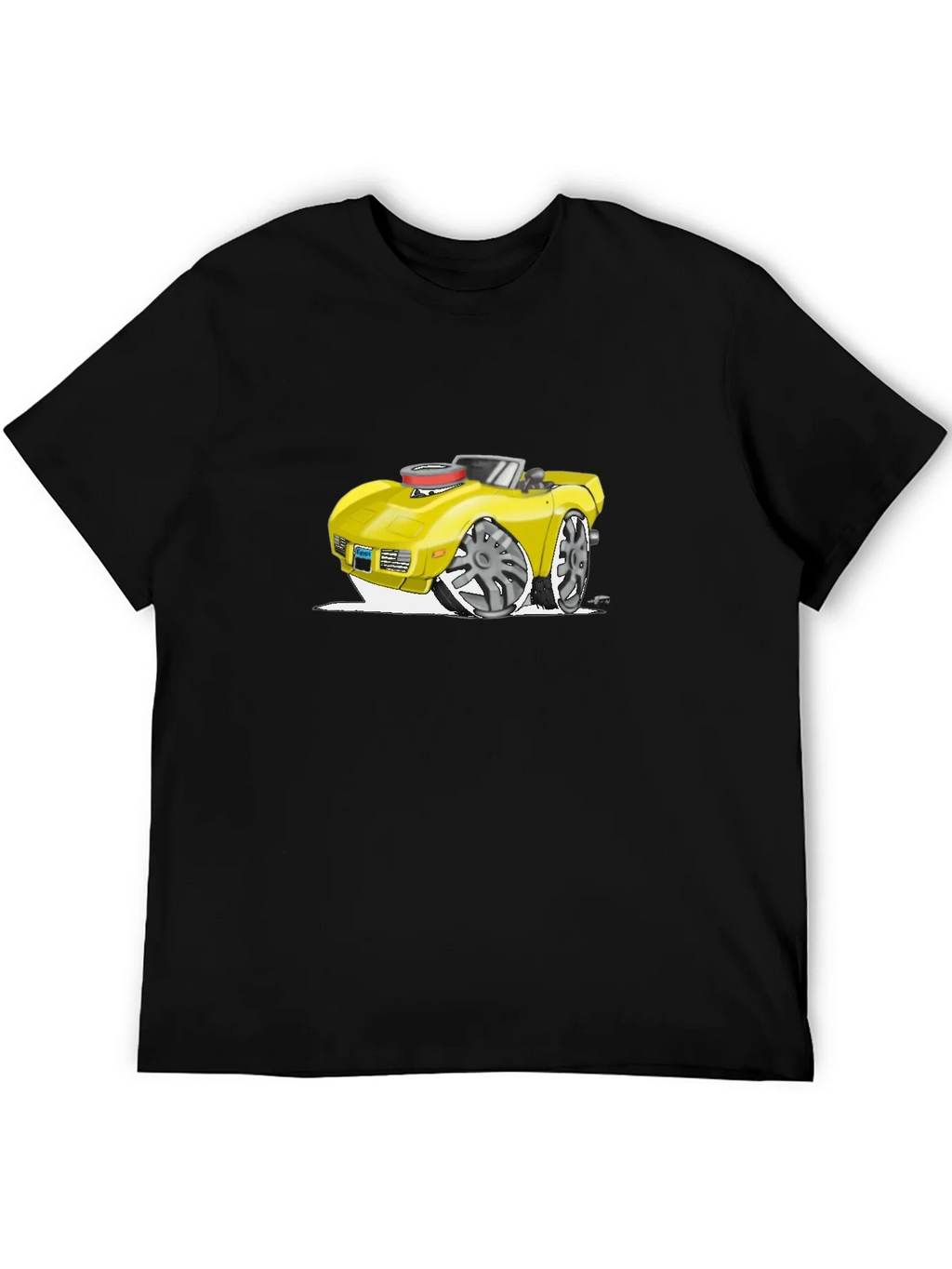 Cartoon Car Graphic Tee - Black Cotton T-Shirt