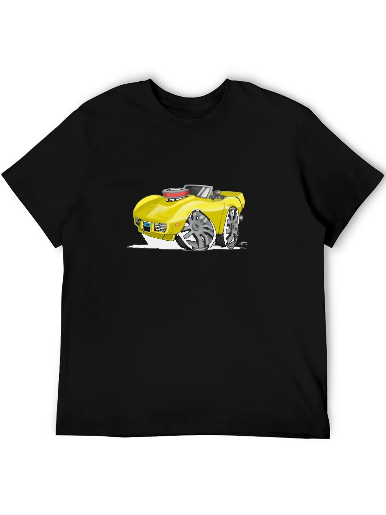 Cartoon Car Graphic Tee - Black Cotton T-Shirt