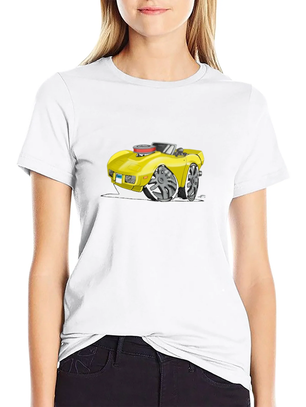 Cartoon Car Graphic Tee - Black Cotton T-Shirt