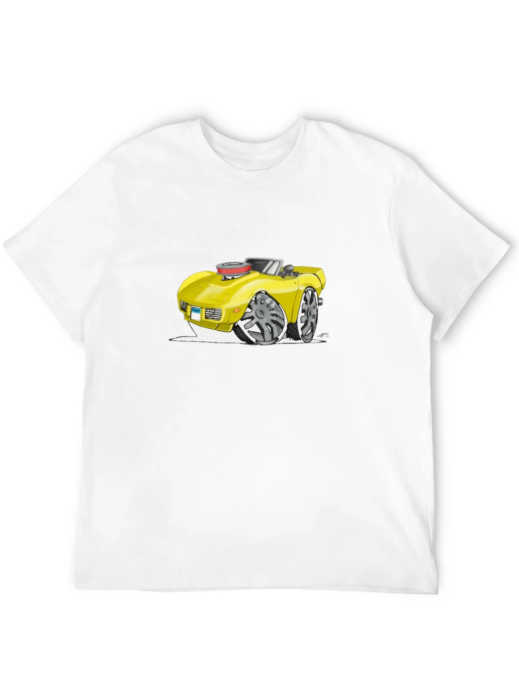 Cartoon Car Graphic Tee - Black Cotton T-Shirt