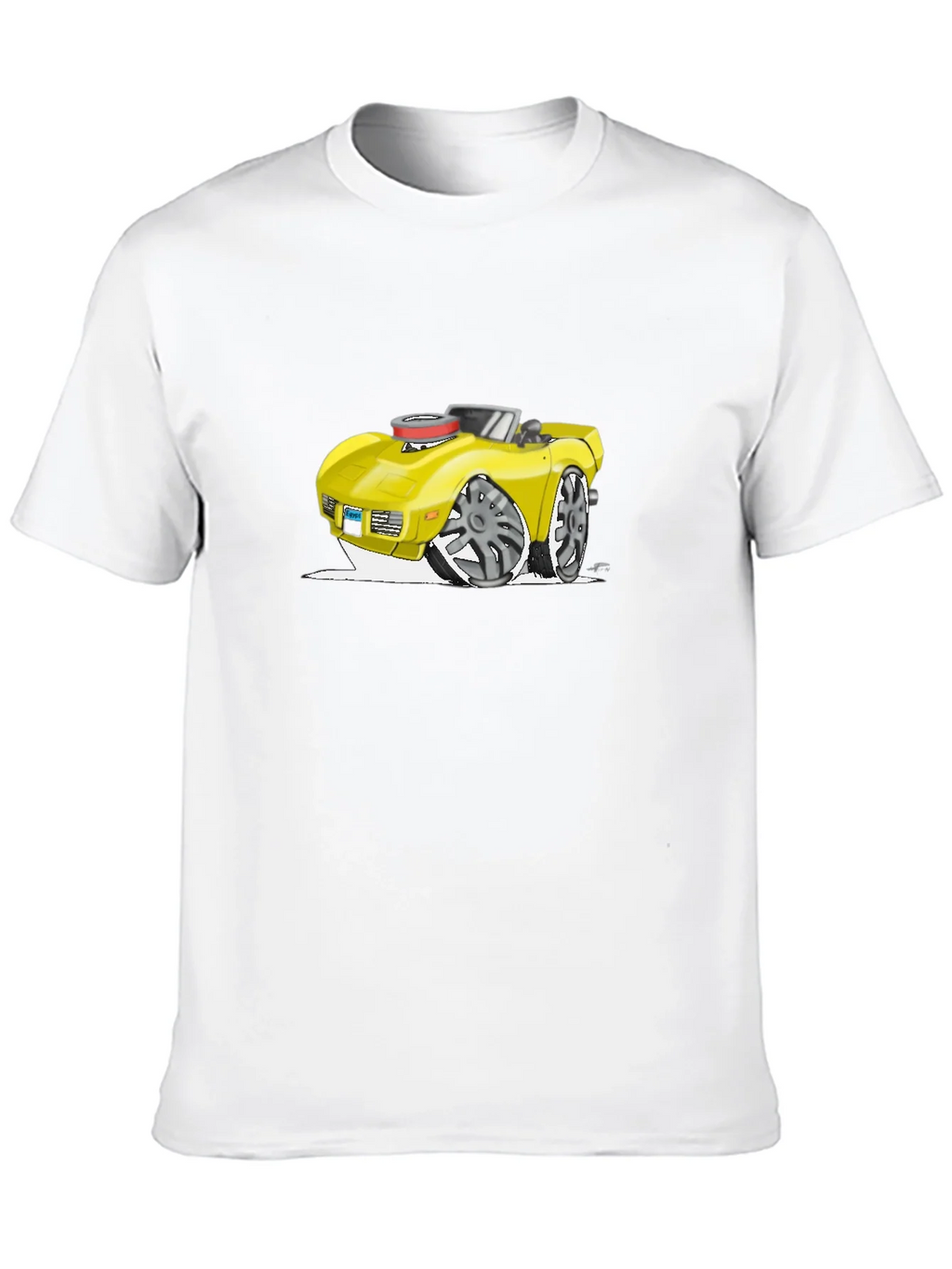 Cartoon Car Graphic Tee - Black Cotton T-Shirt