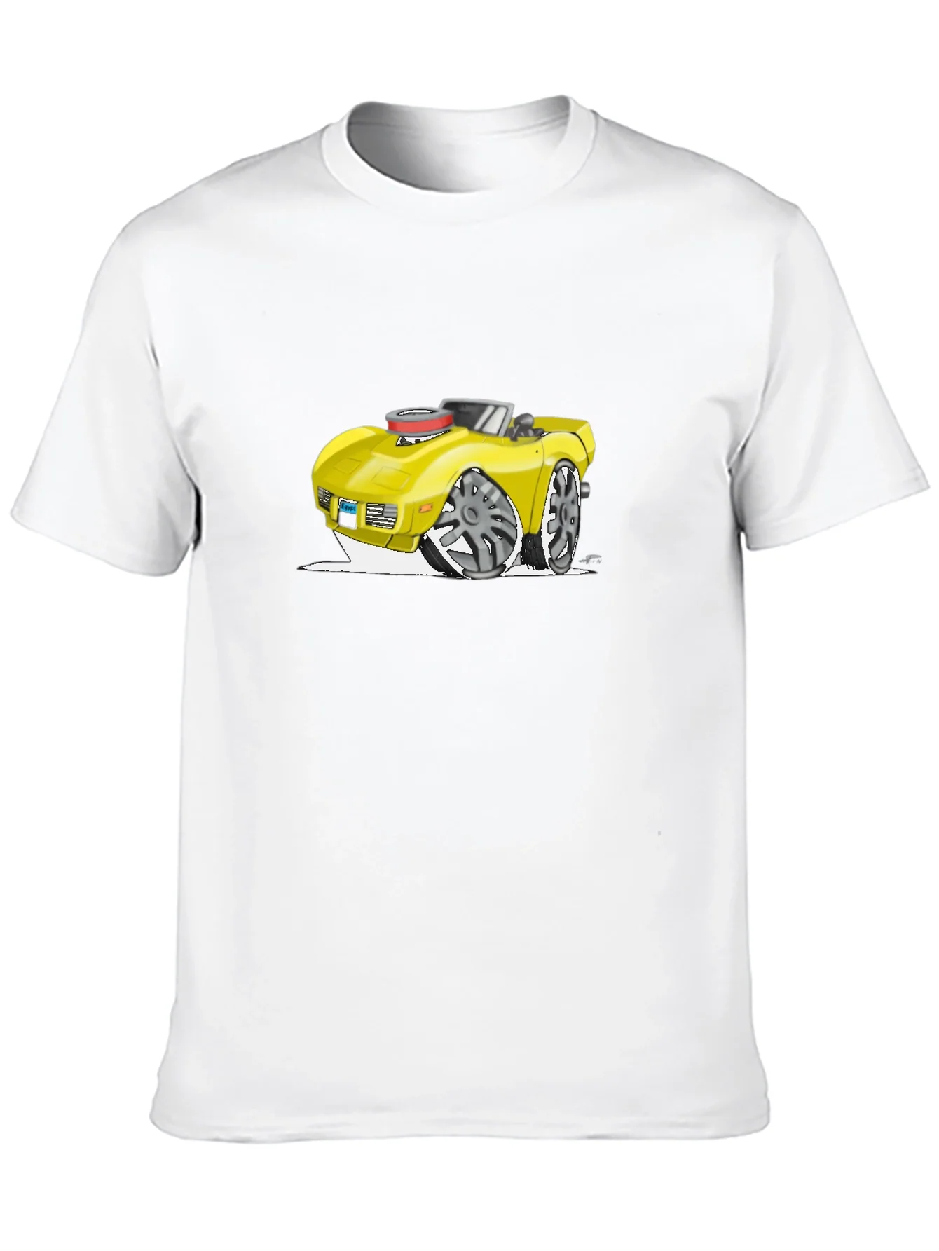 Cartoon Car Graphic Tee - Black Cotton T-Shirt