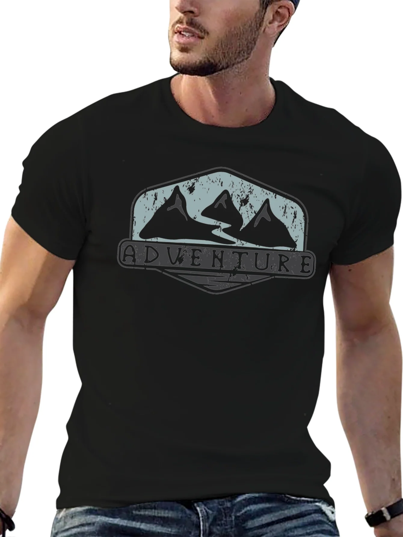 Adventure Mountain Graphic Tee - Black Cotton