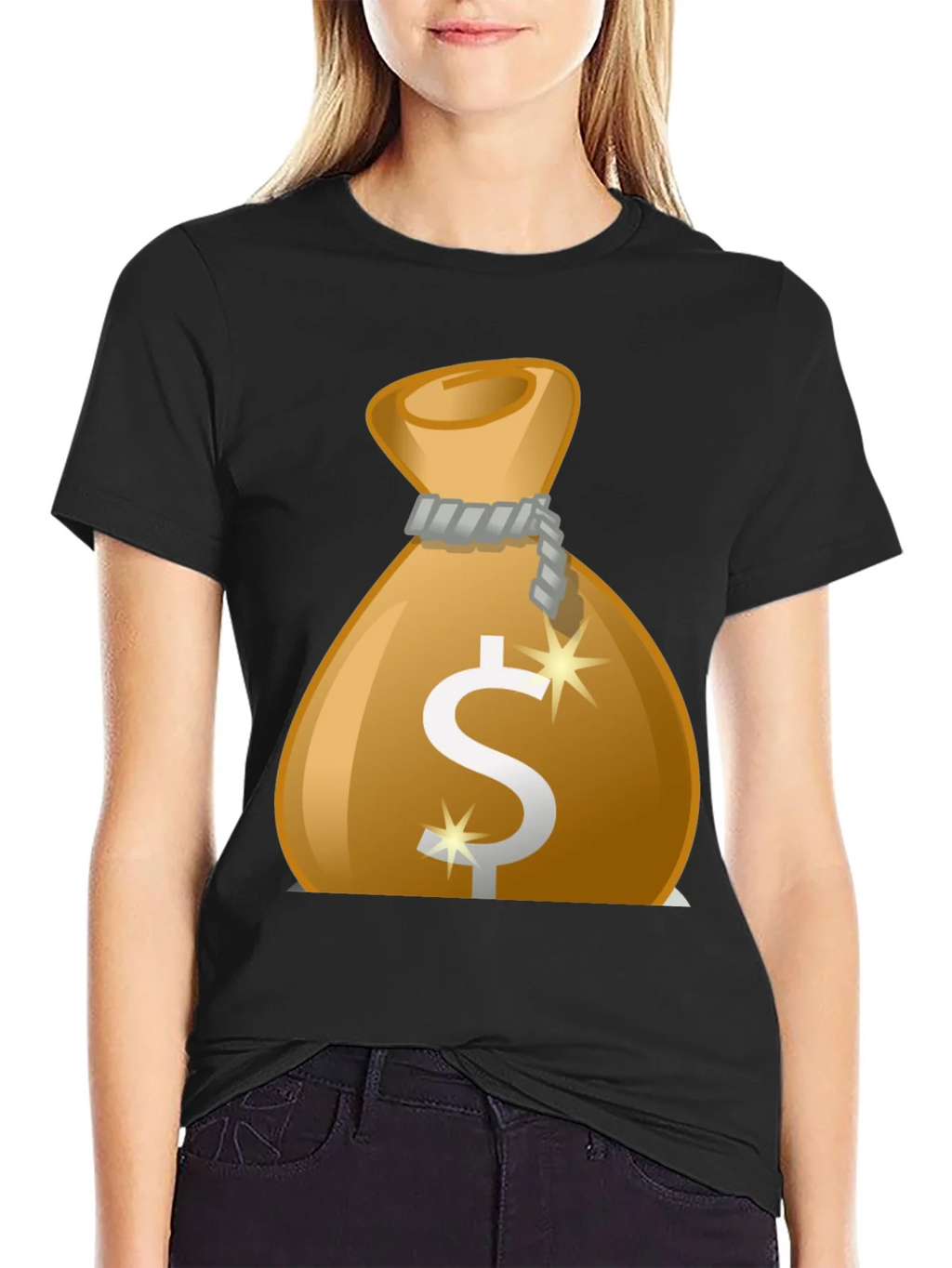 Money Bag Graphic Tee - Black Cotton T-Shirt