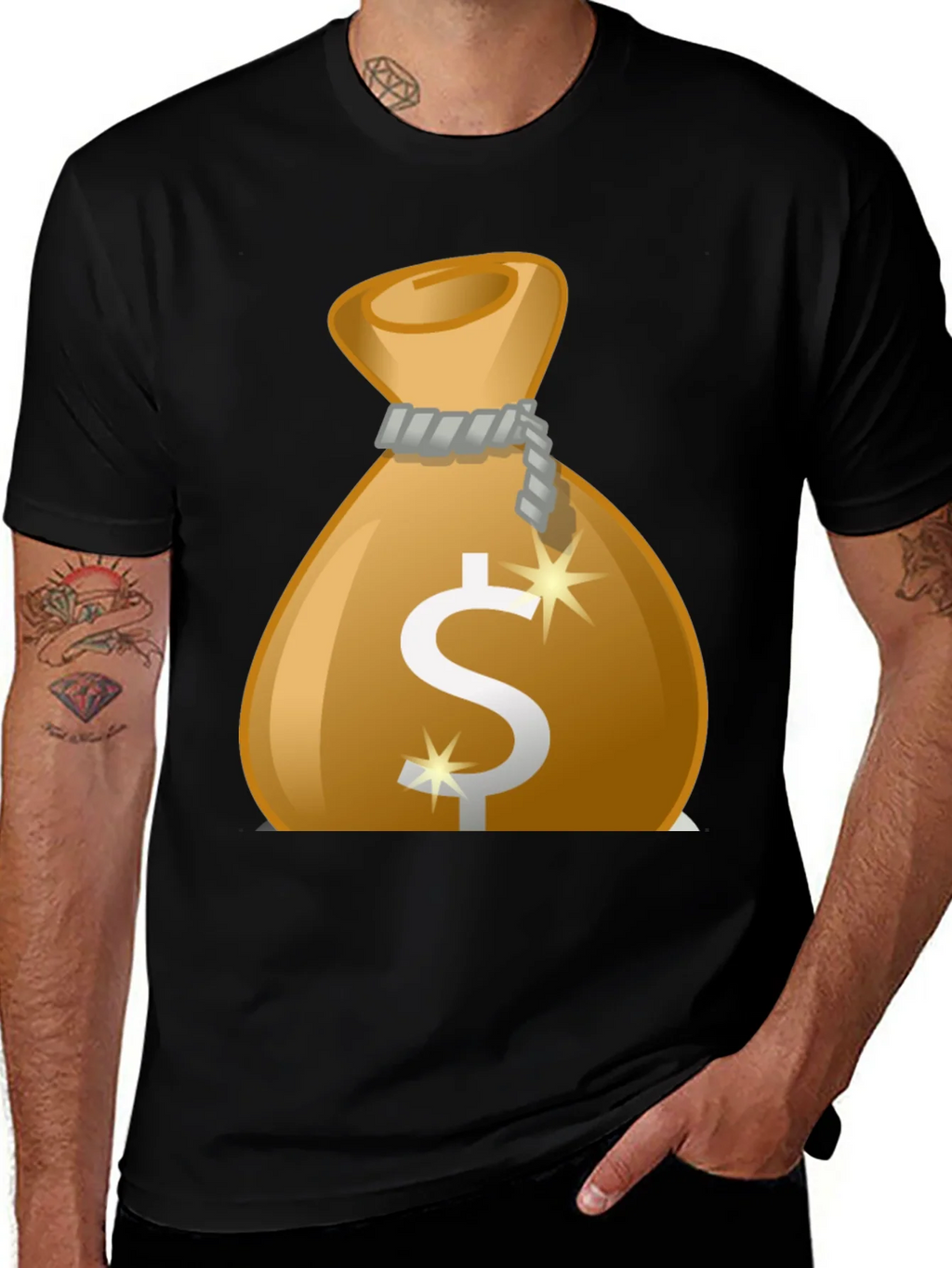 Money Bag Graphic Tee - Black Cotton T-Shirt