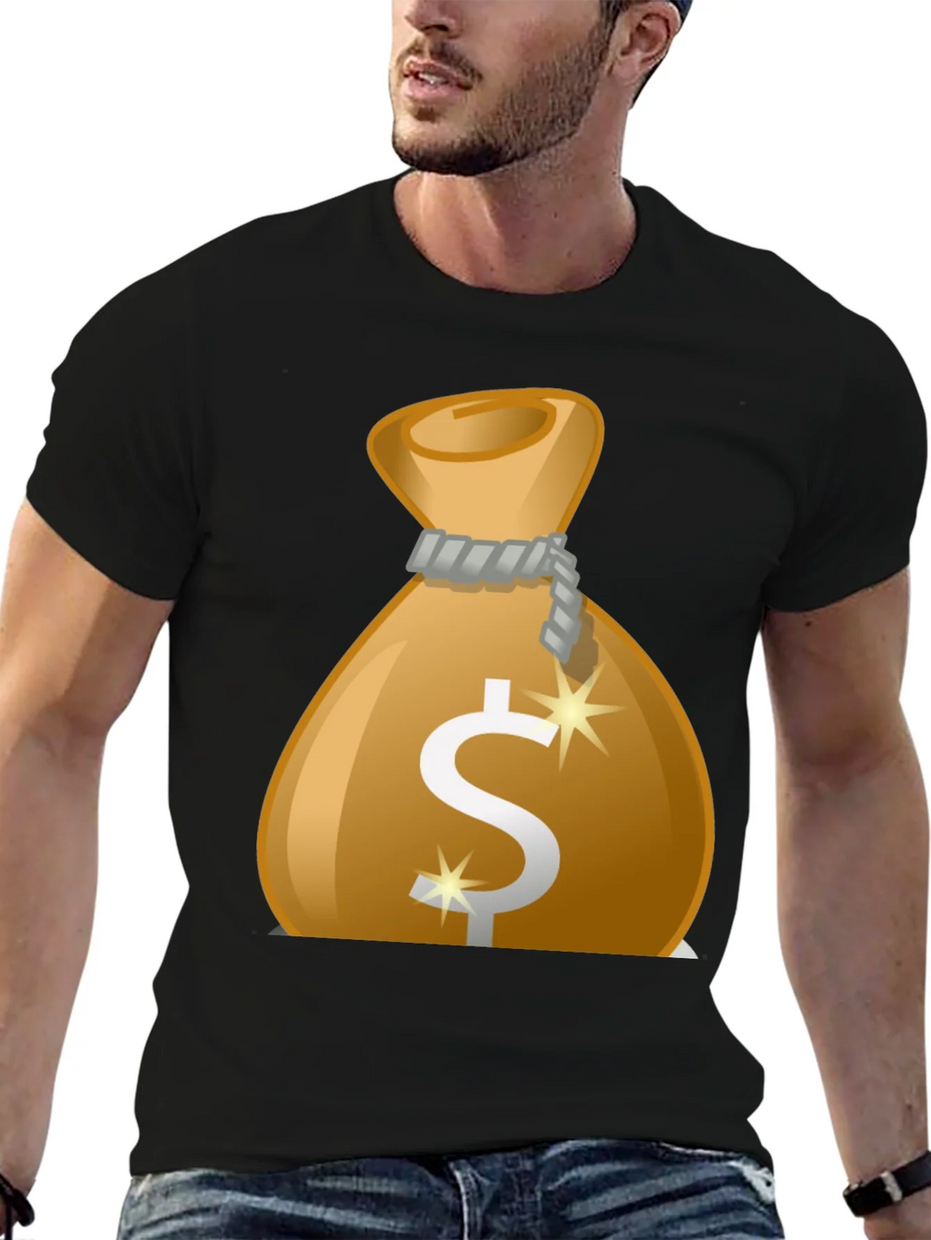 Money Bag Graphic Tee - Black Cotton T-Shirt