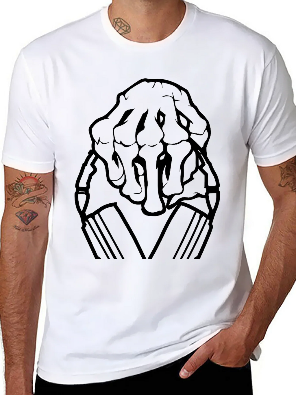 Skeleton Hand Graphic Print Black T-Shirt
