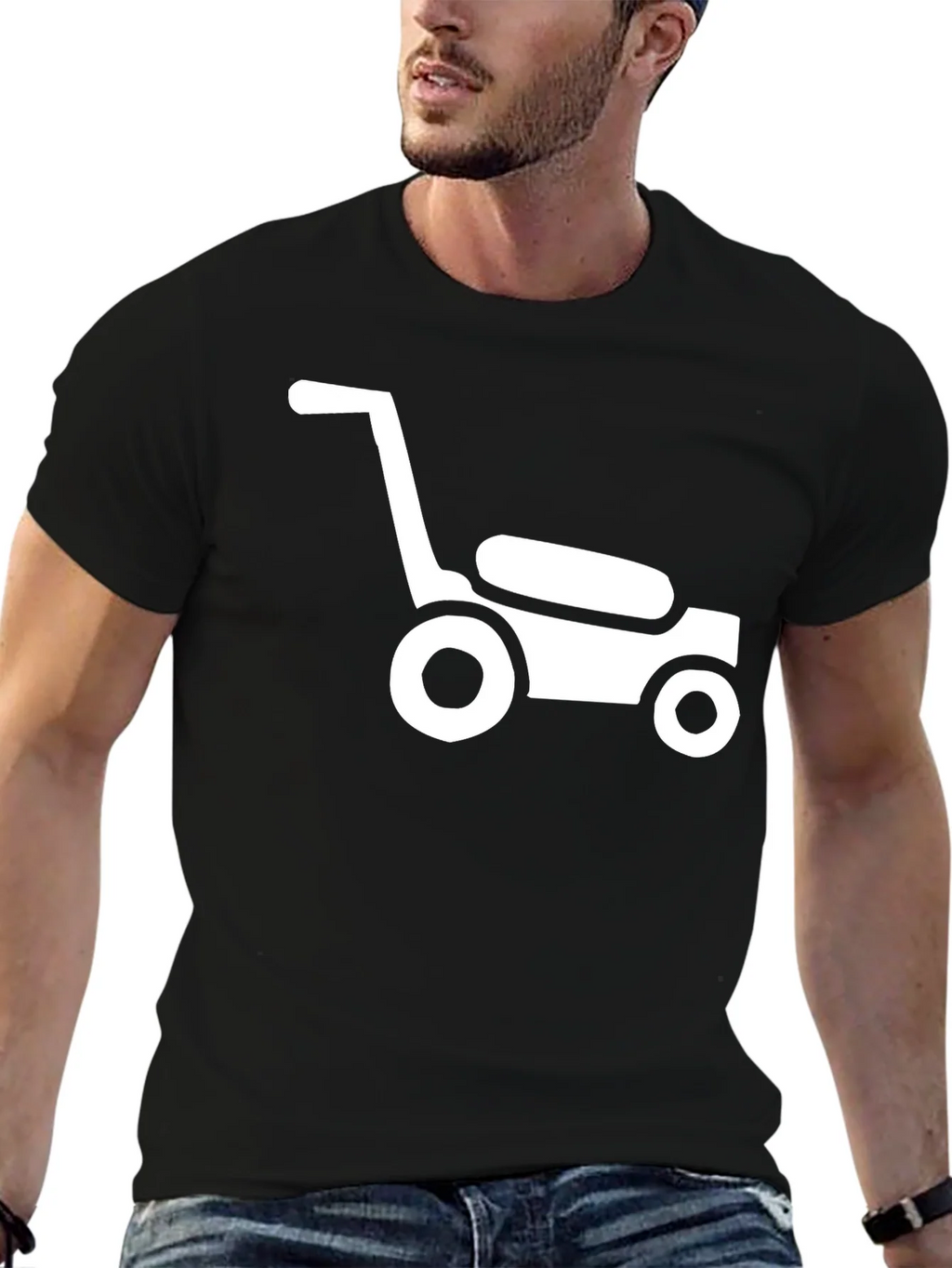 Lawn Mower Graphic Tee - Black Cotton Casual Shirt