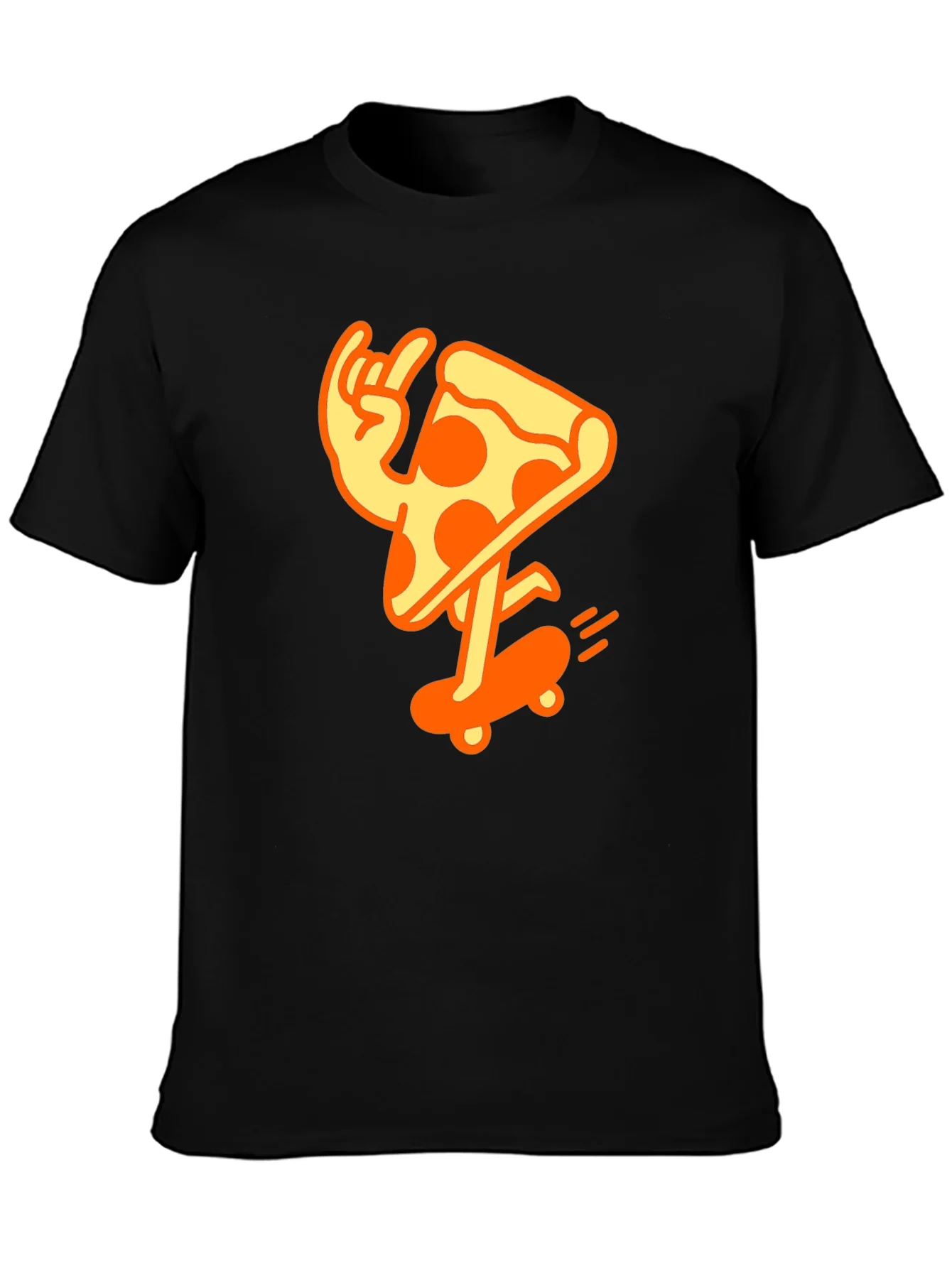 Cool Pizza Skater Graphic T-Shirt - Black Cotton Tee