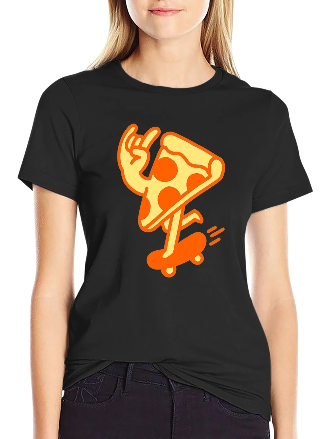 Cool Pizza Skater Graphic T-Shirt - Black Cotton Tee