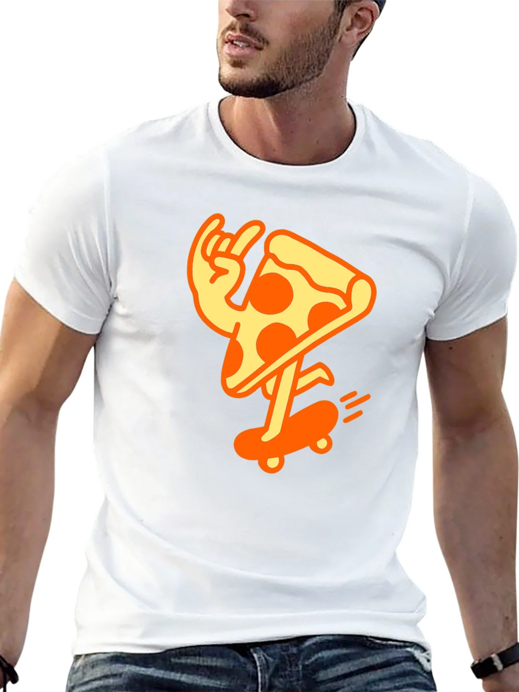 Cool Pizza Skater Graphic T-Shirt - Black Cotton Tee