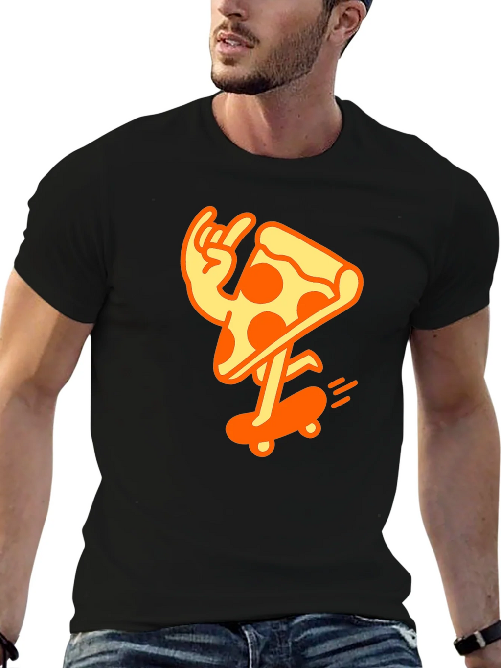 Cool Pizza Skater Graphic T-Shirt - Black Cotton Tee
