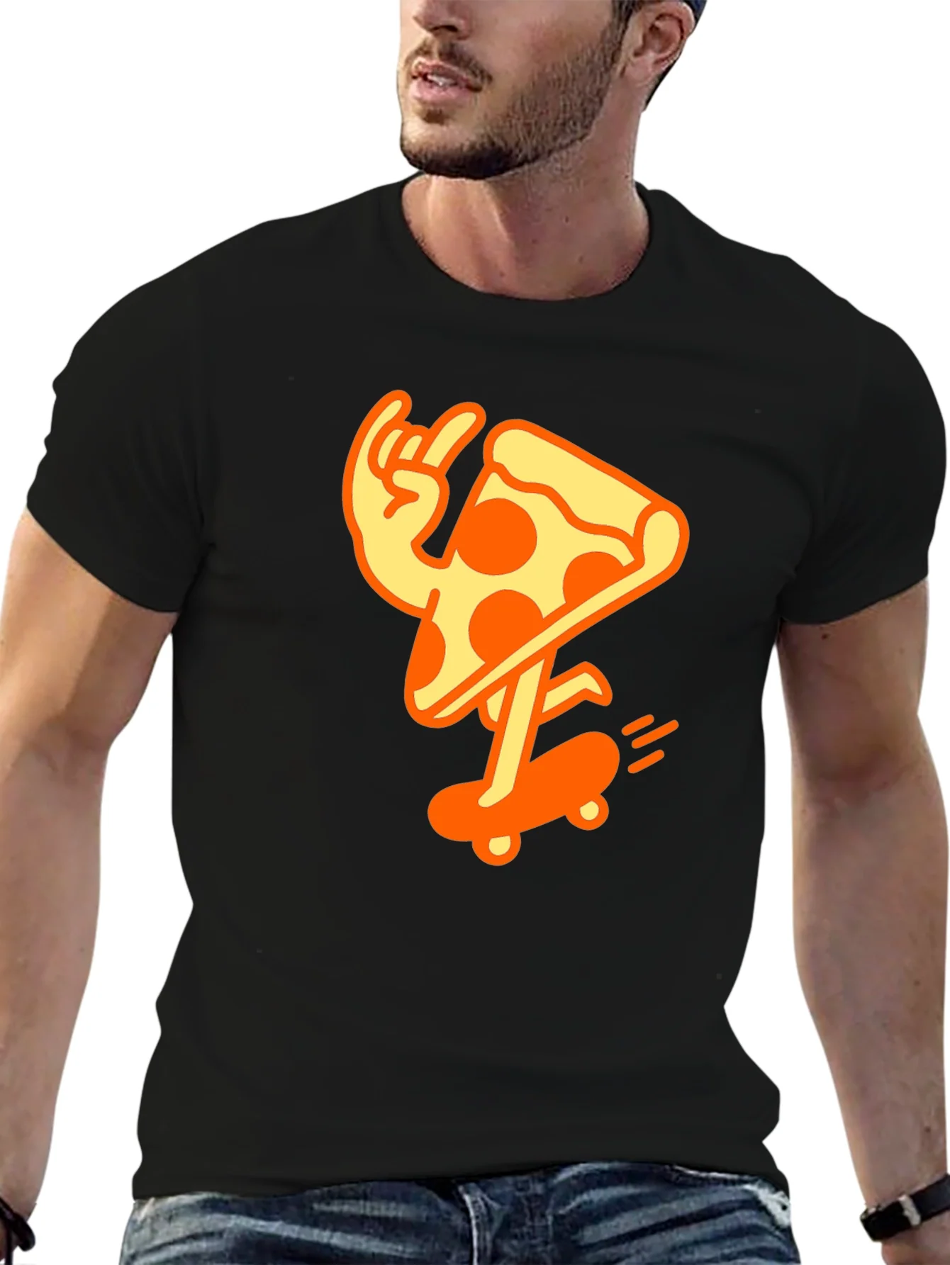 Cool Pizza Skater Graphic T-Shirt - Black Cotton Tee