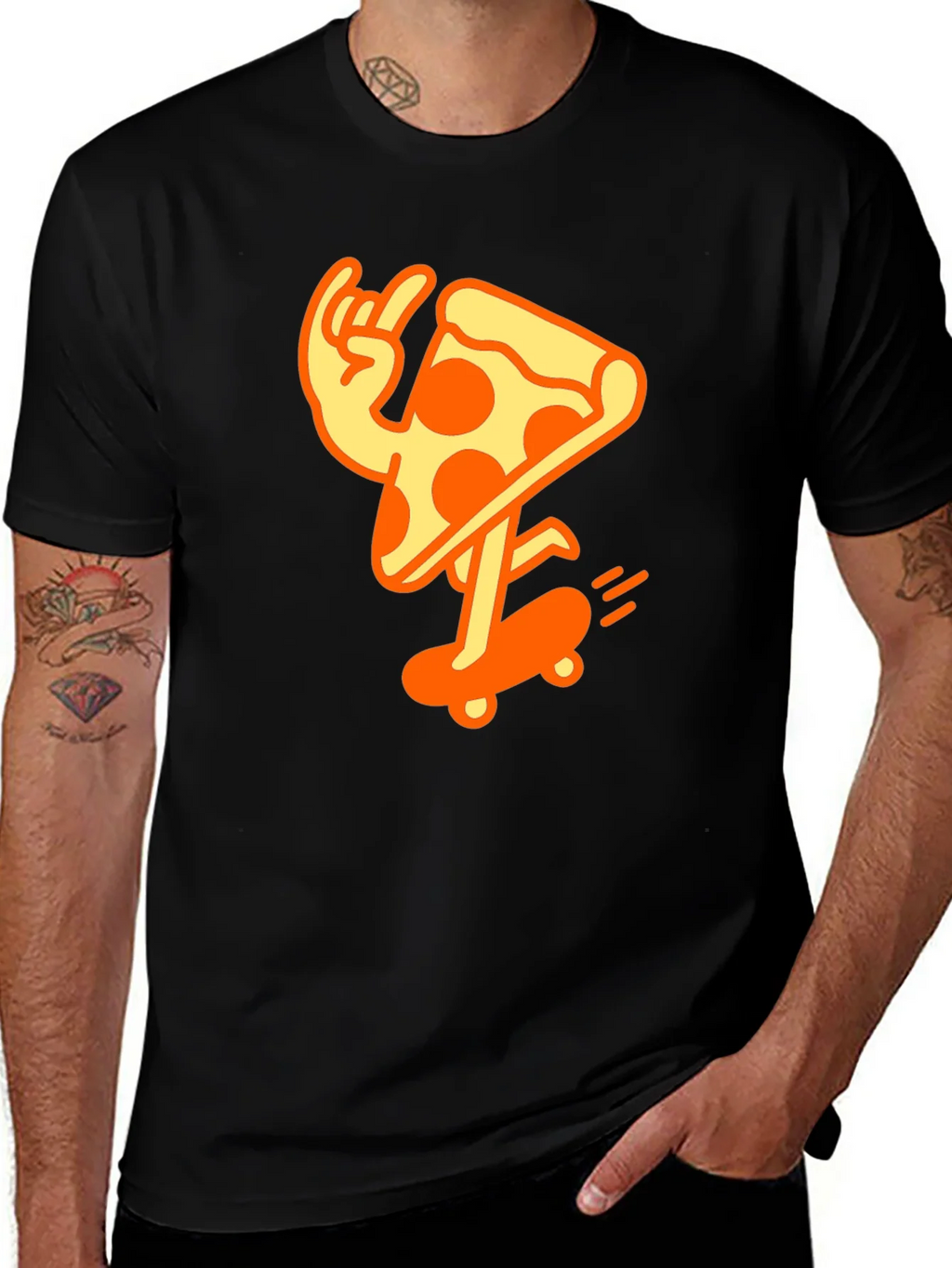 Cool Pizza Skater Graphic T-Shirt - Black Cotton Tee