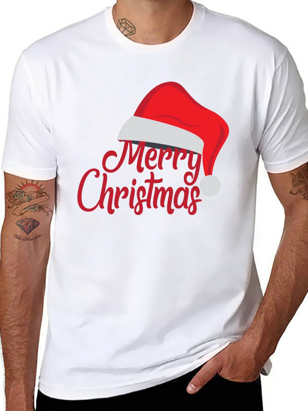 Merry Christmas Santa Hat Graphic Tee