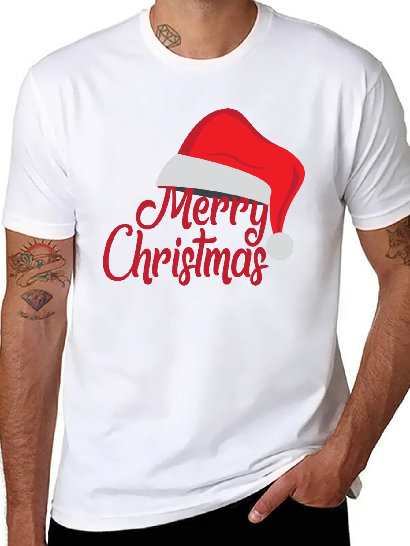 Merry Christmas Santa Hat Graphic Tee