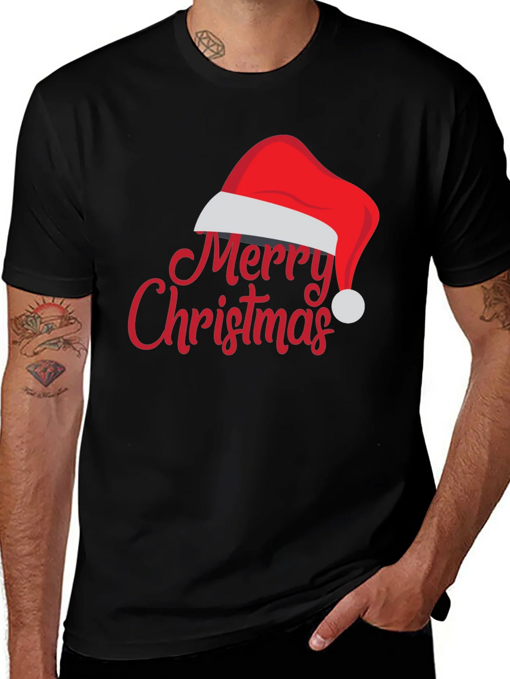 Merry Christmas Santa Hat Graphic Tee