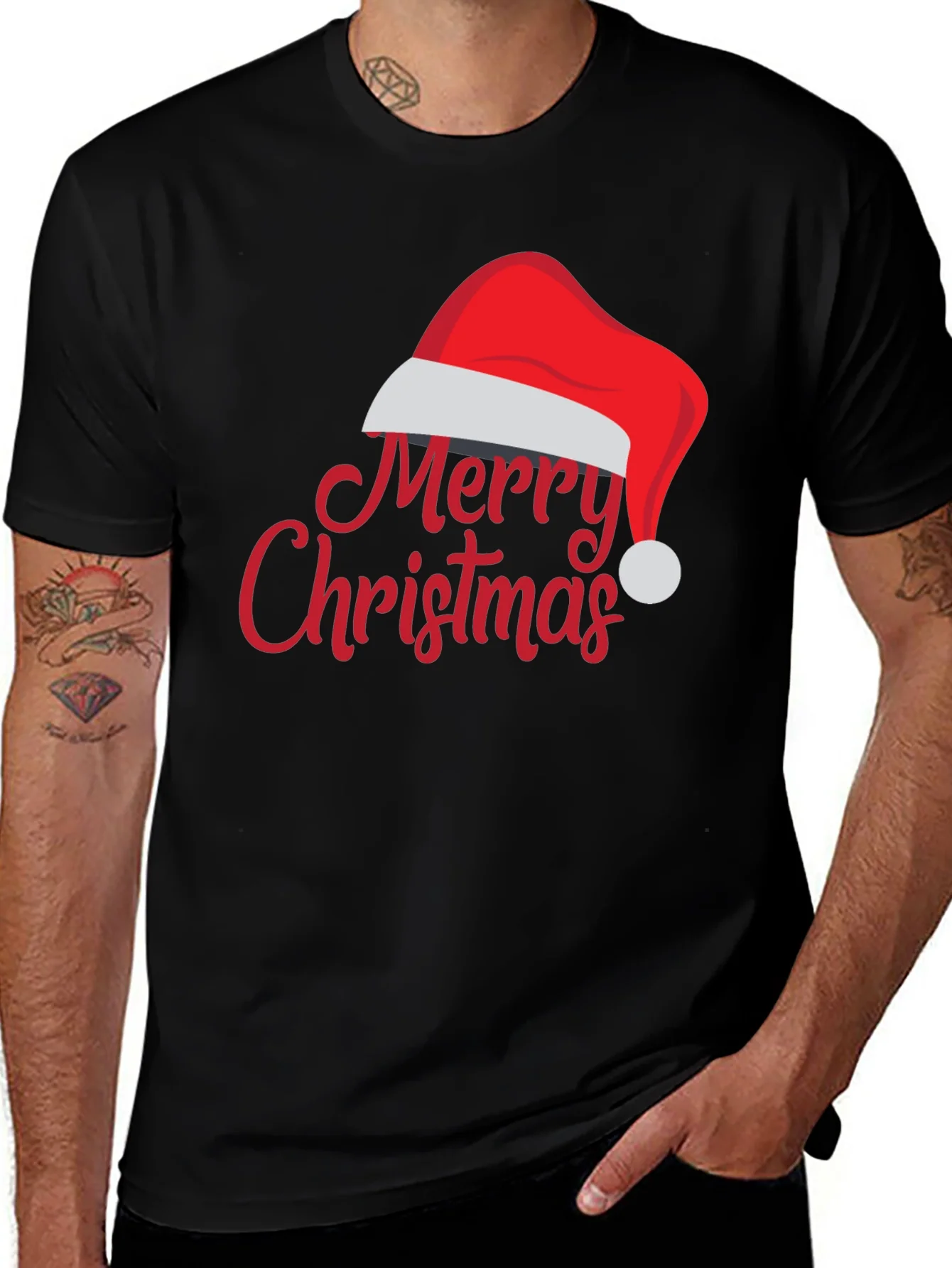 Merry Christmas Santa Hat Graphic Tee