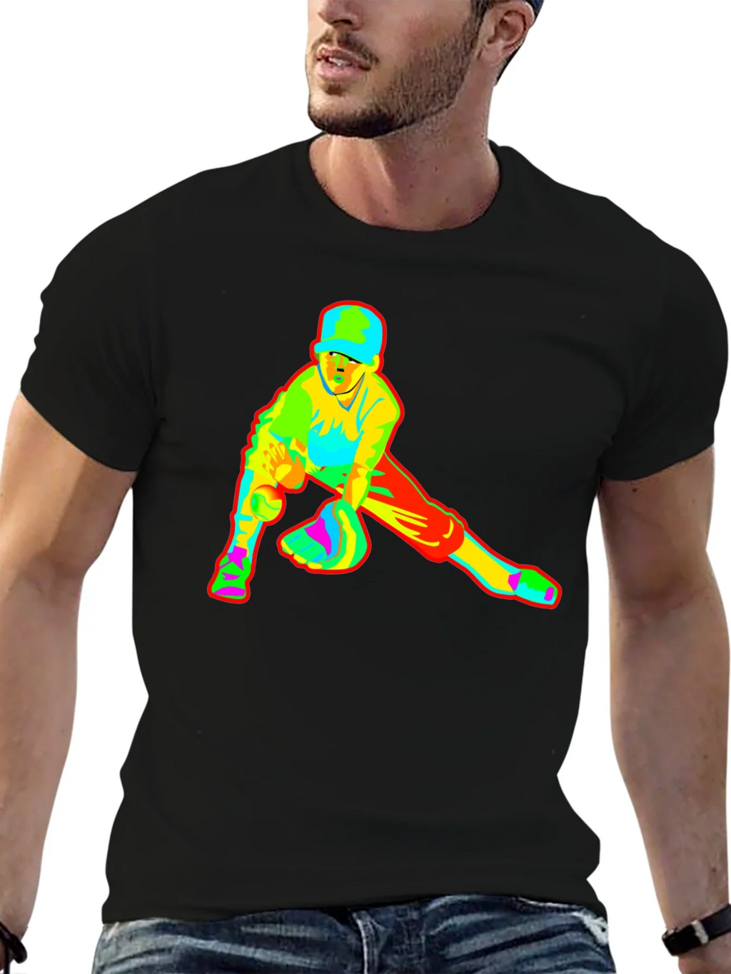 Baseball Player Graphic Black T-Shirt