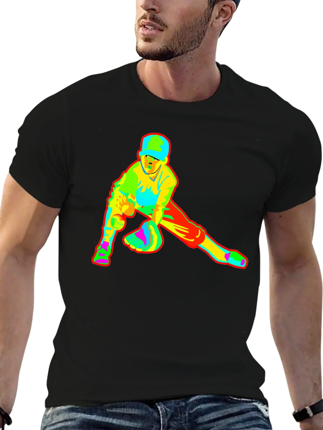 Baseball Player Graphic Black T-Shirt