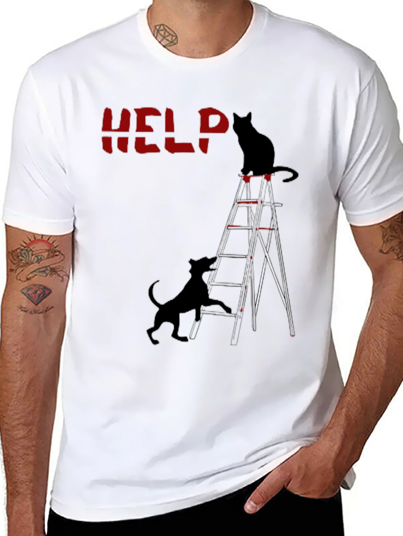 Help Cat & Dog Ladder Graphic Tee