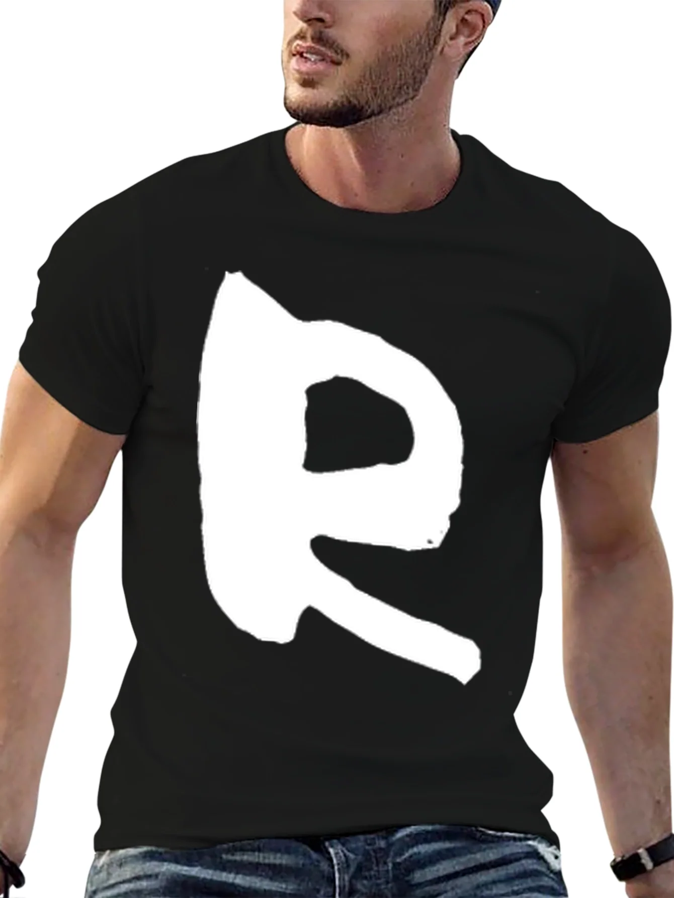 Bold R Graphic Print Black T-Shirt
