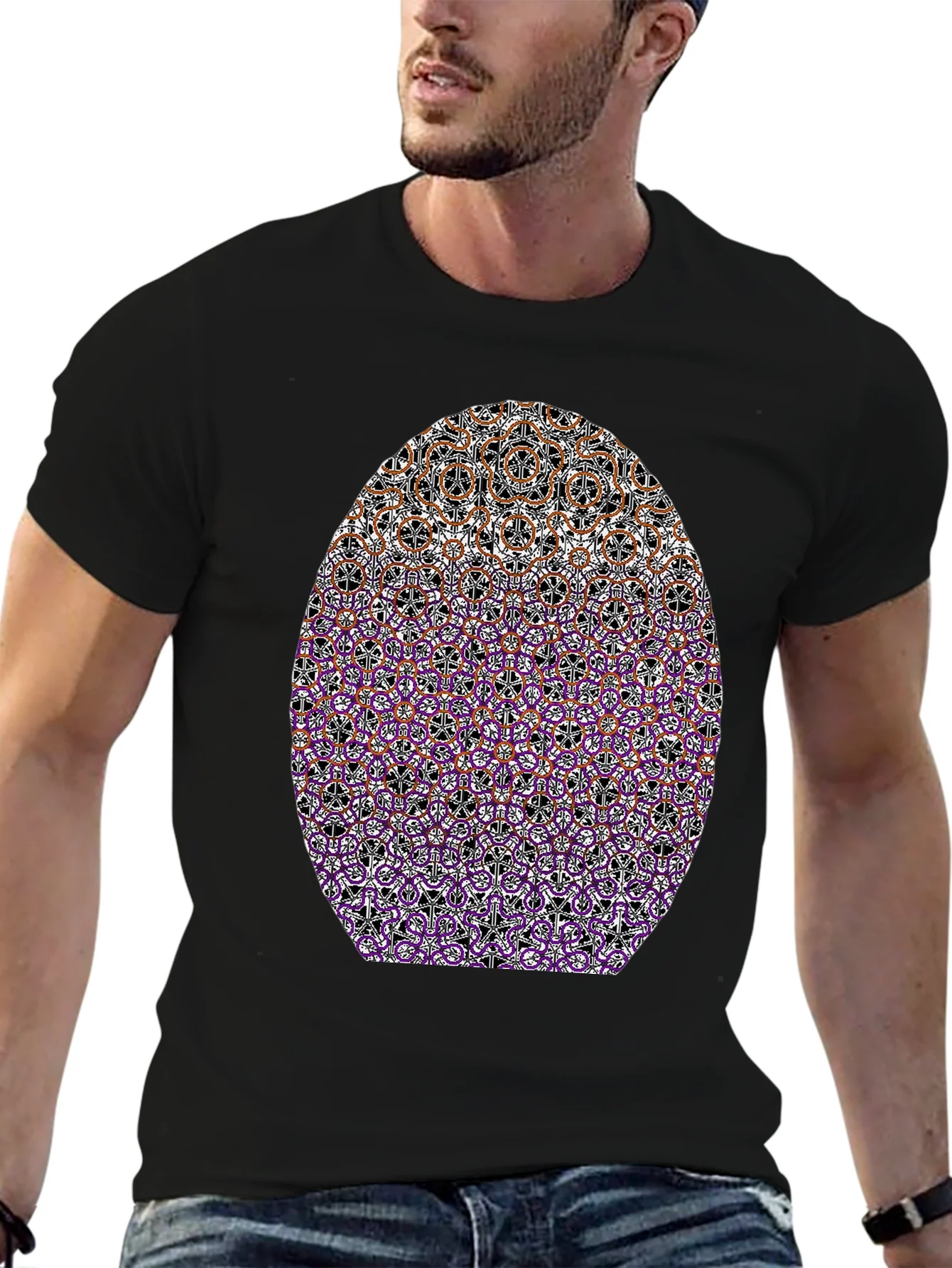 Patterned Oval Print Black T-Shirt