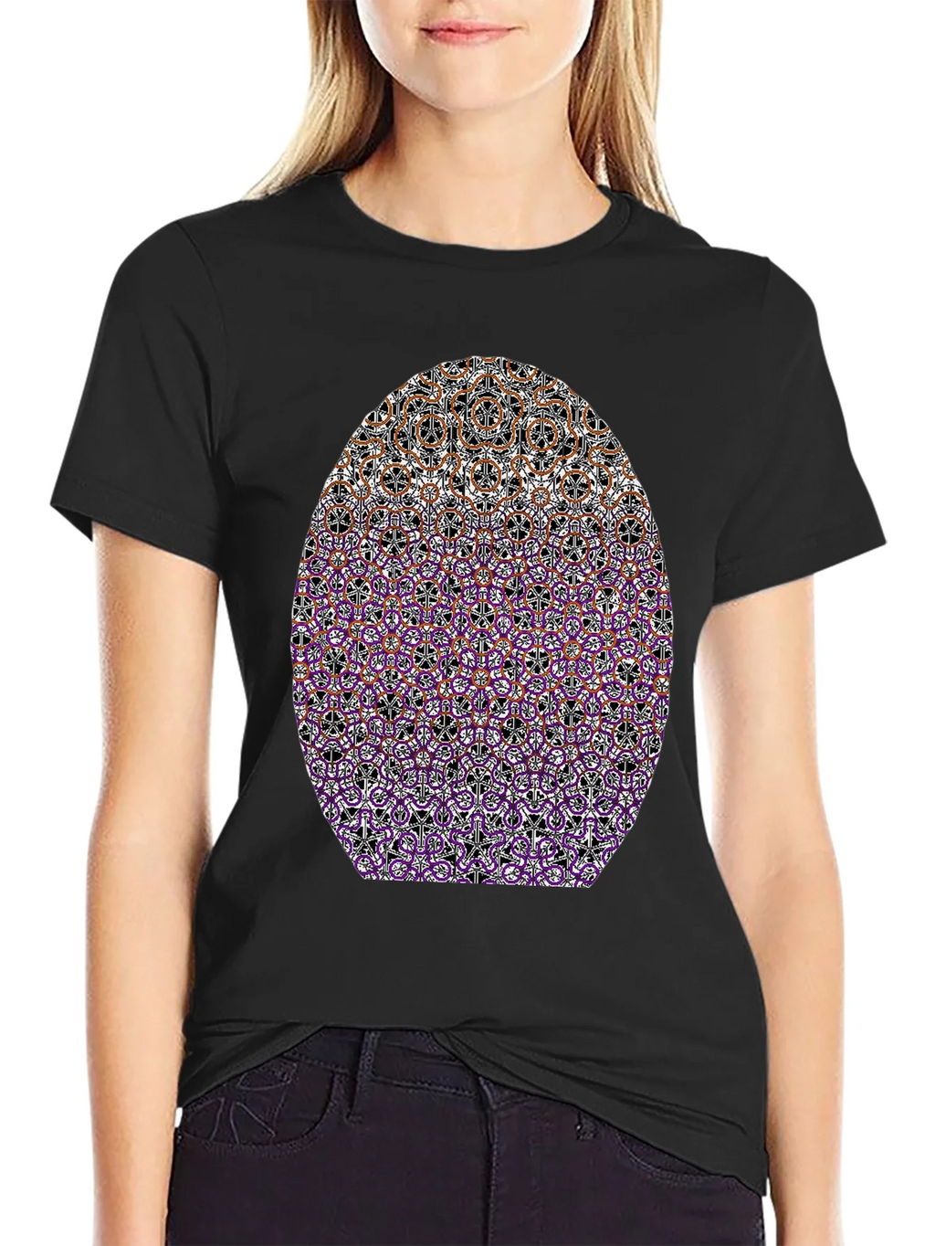 Patterned Oval Print Black T-Shirt